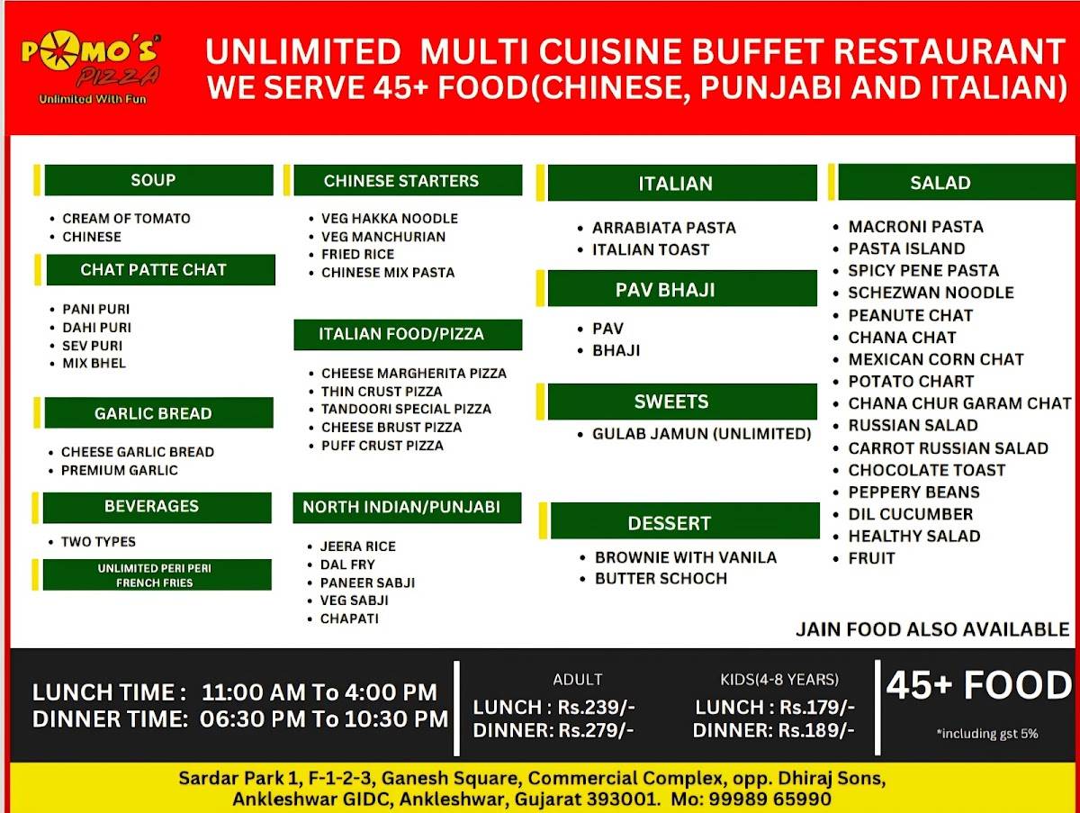 Pomo's Pizza Ankleshwar menu