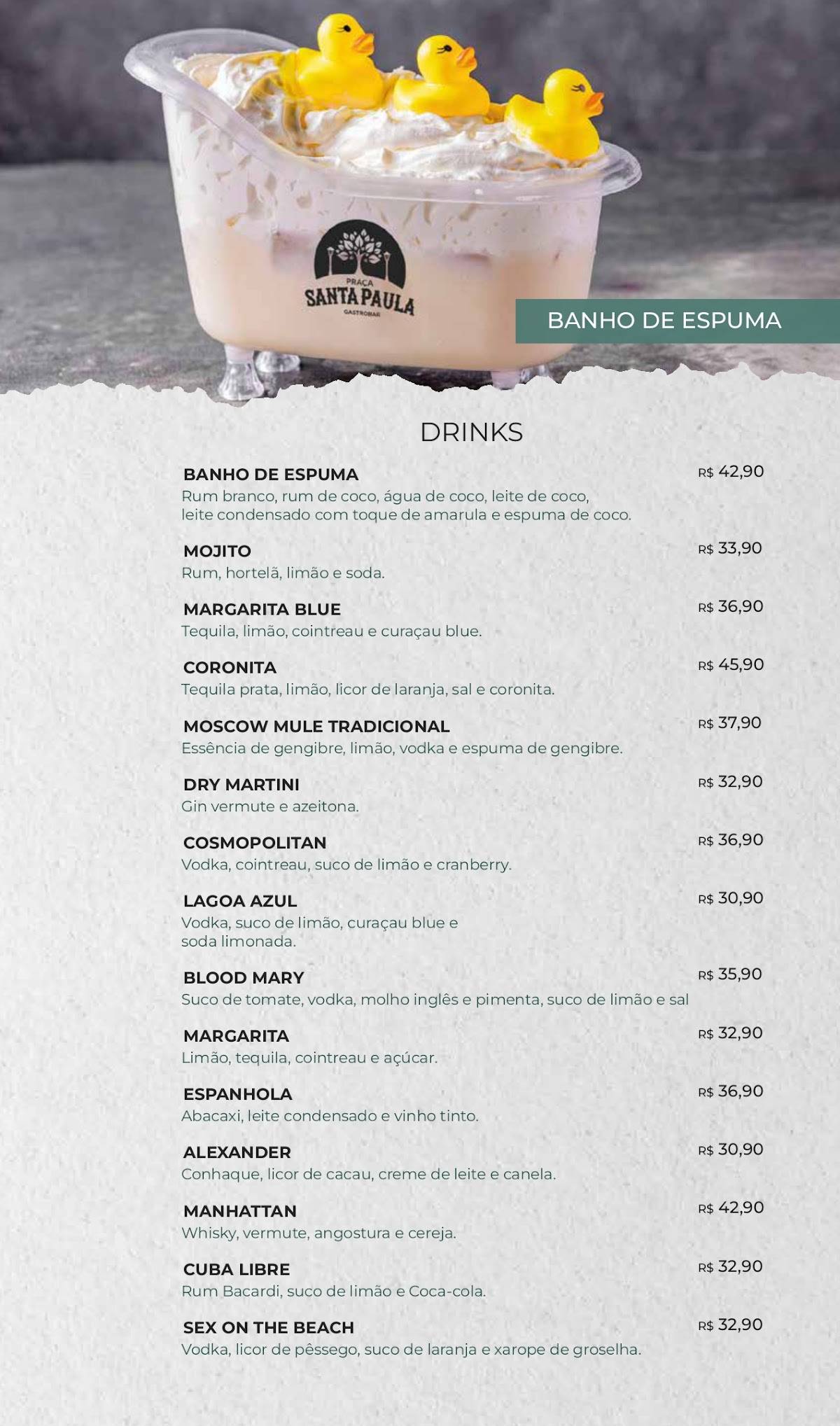 Praça Santa Paula cardápio