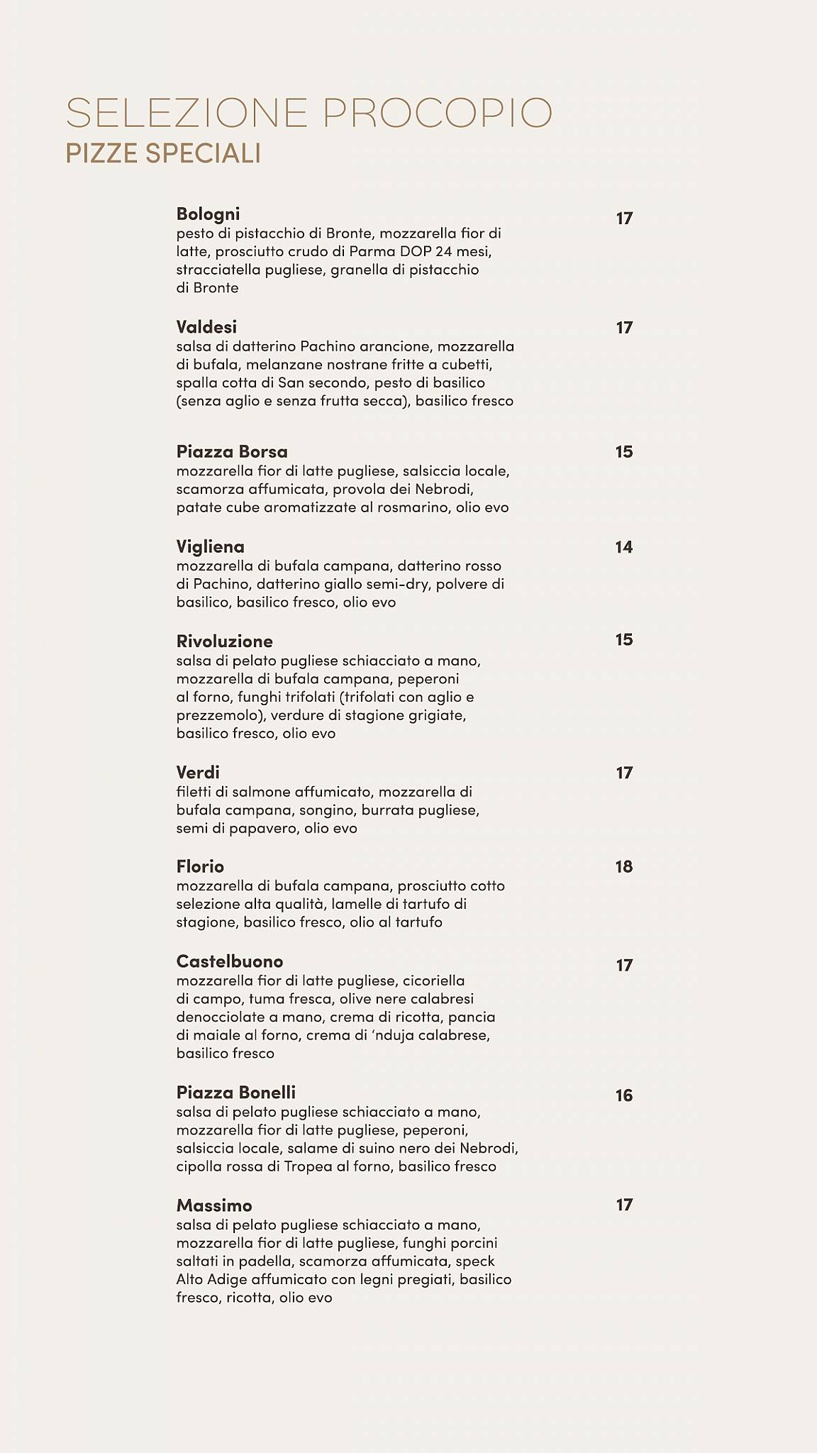 Menu di Procopio Pizzeria Palermo 