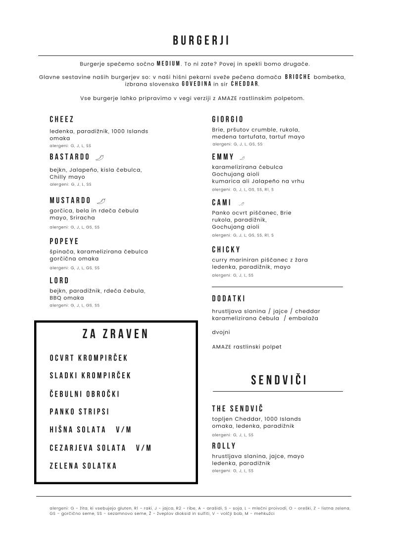Menu di Projekt Burger 