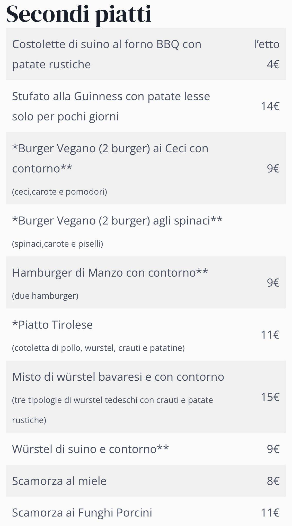 Menu di Pub Four X 