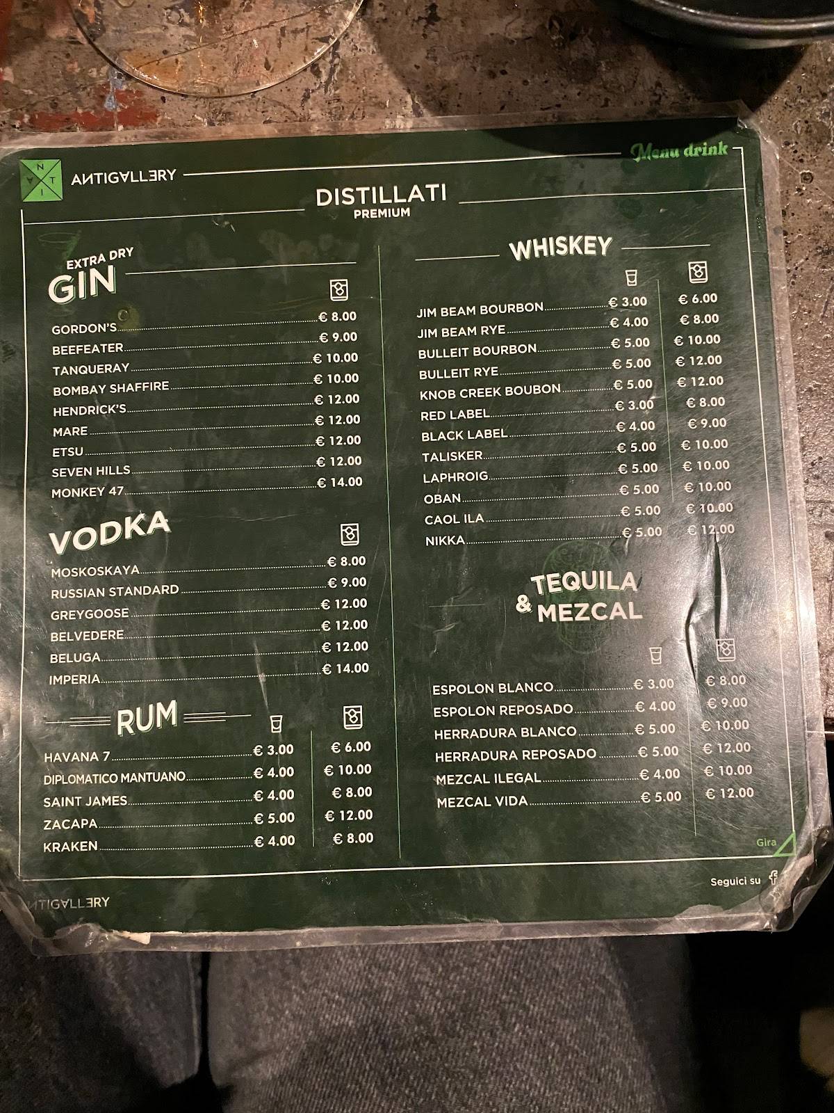 Menu di ANTIGALLERY* Monti • Art Gallery & Cocktail Bar 