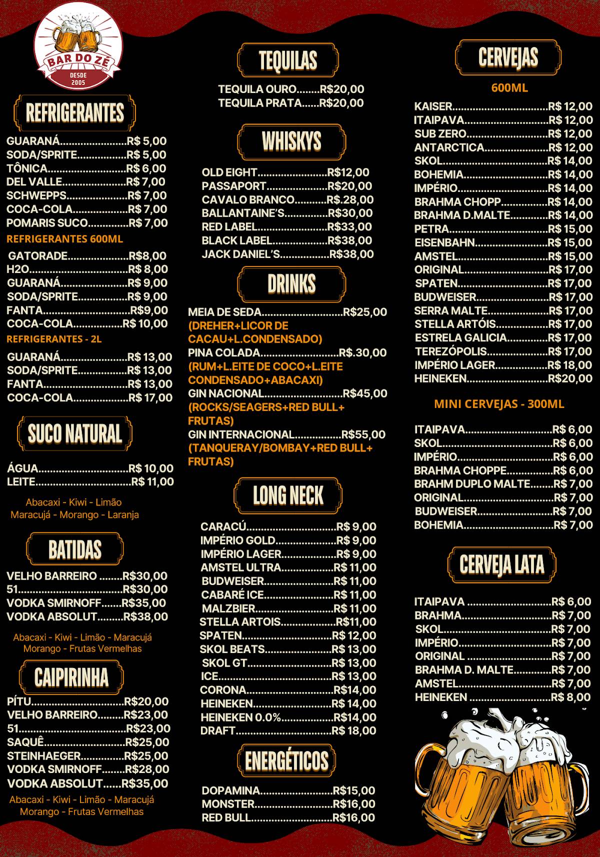 Bar Do Zé cardápio