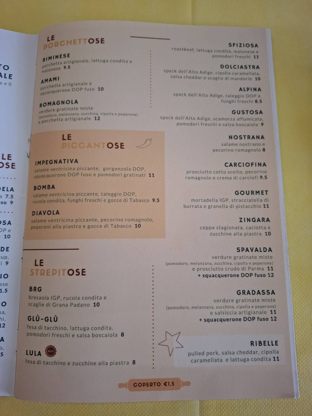Menu di BAR ILDE - Il Baretto della Buona Piadina 