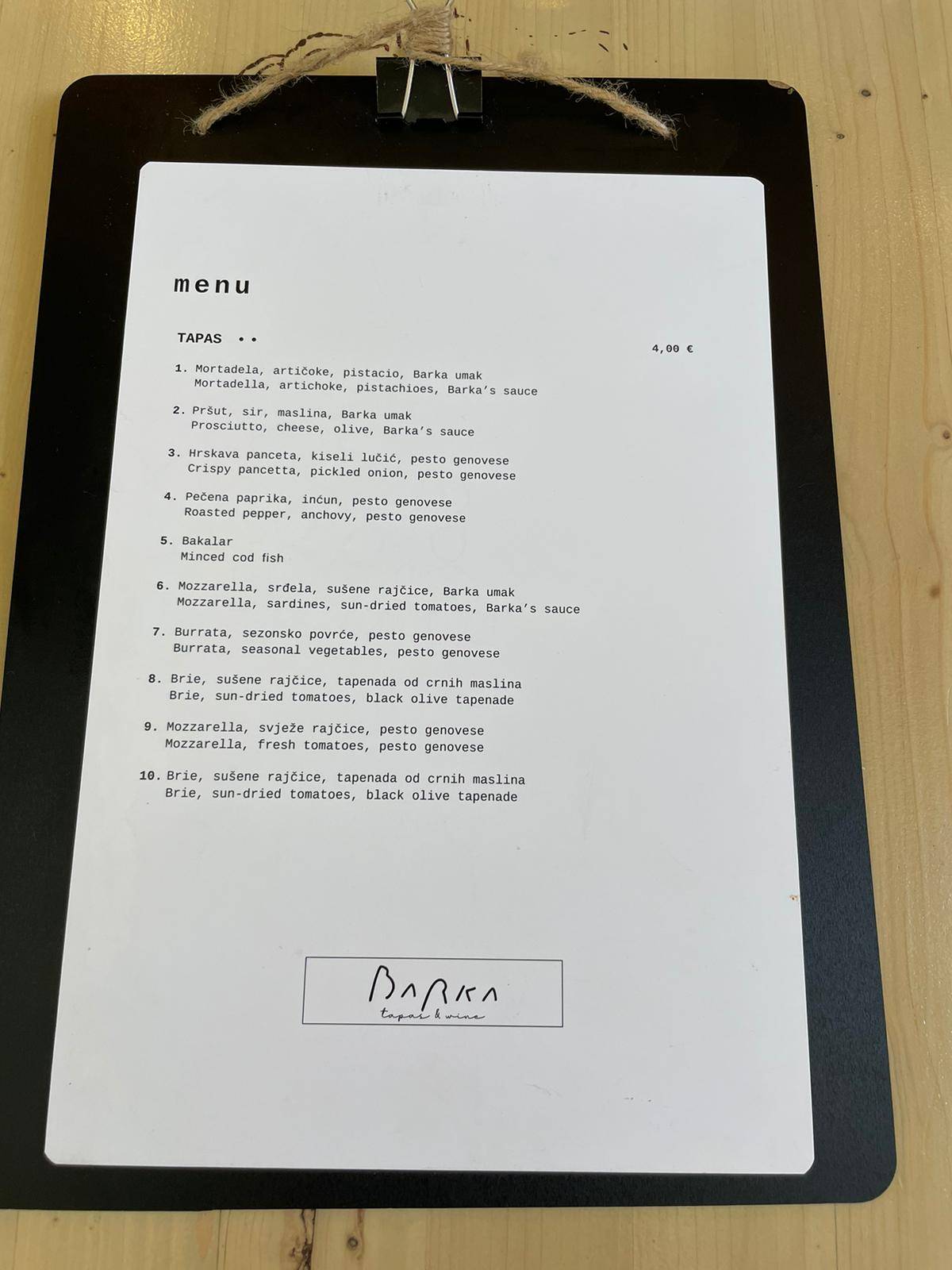 Menu di Barka Tapas & Wine bar 