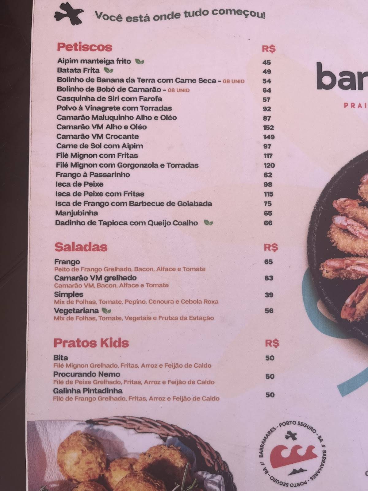 Barramares cardápio