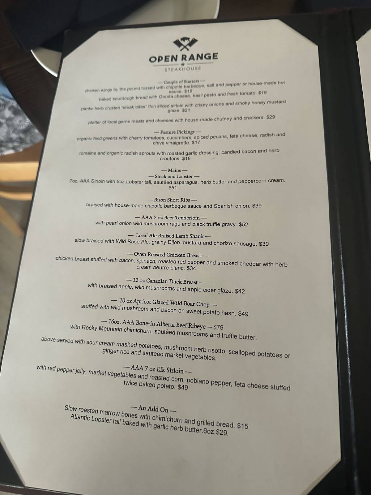 Menu de Big Fish