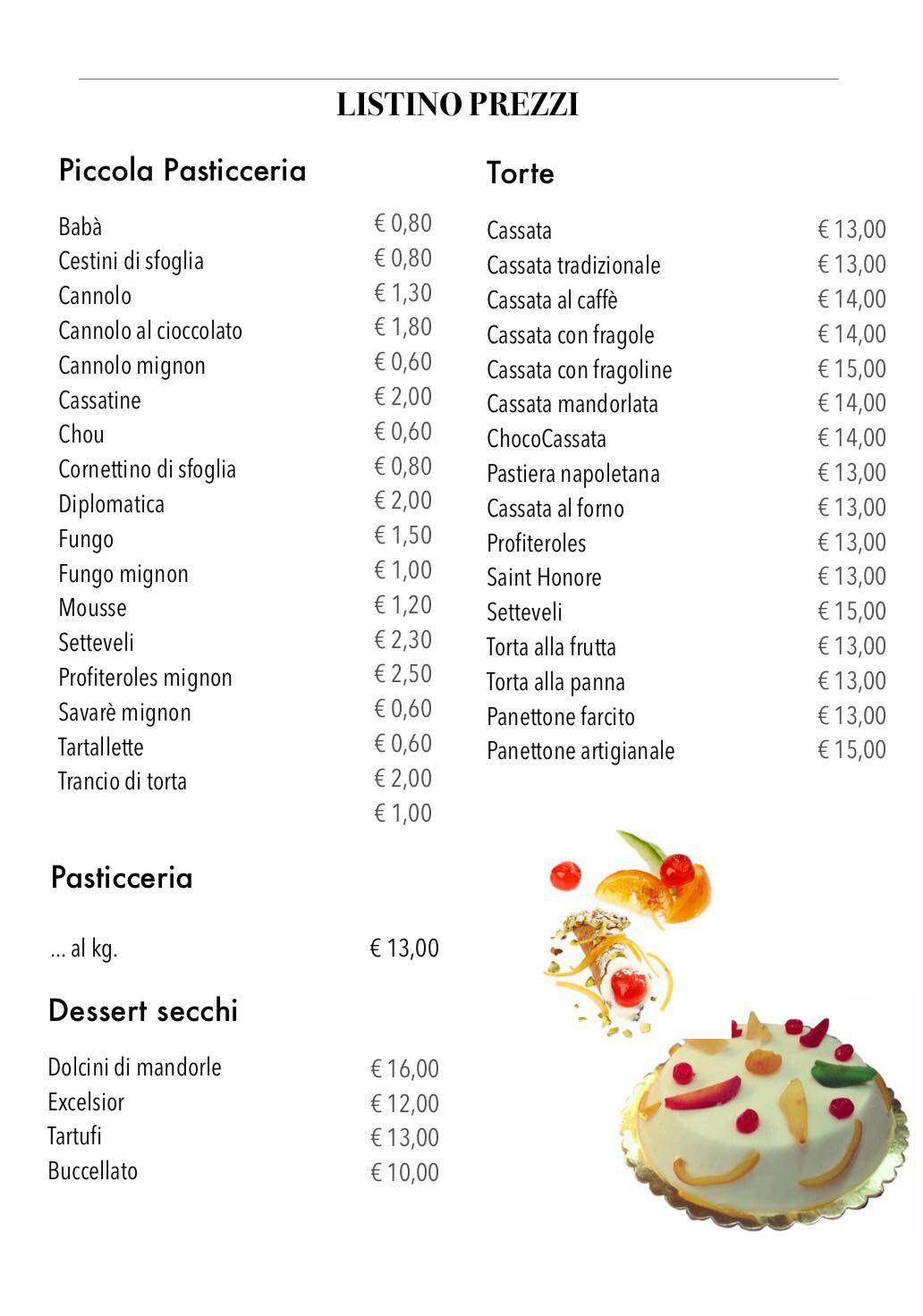 Menu di Black Garden - la Cassata del Barone 