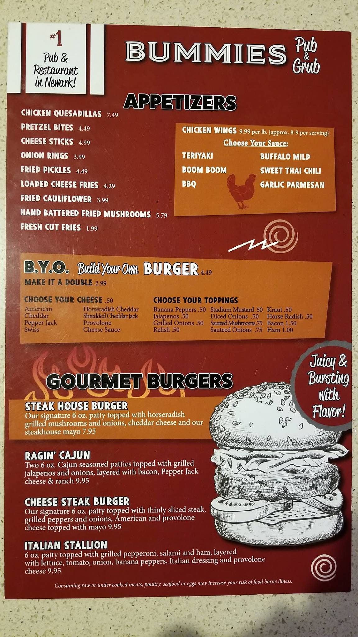 Menu at Bummie's On Main restaurant, Newark