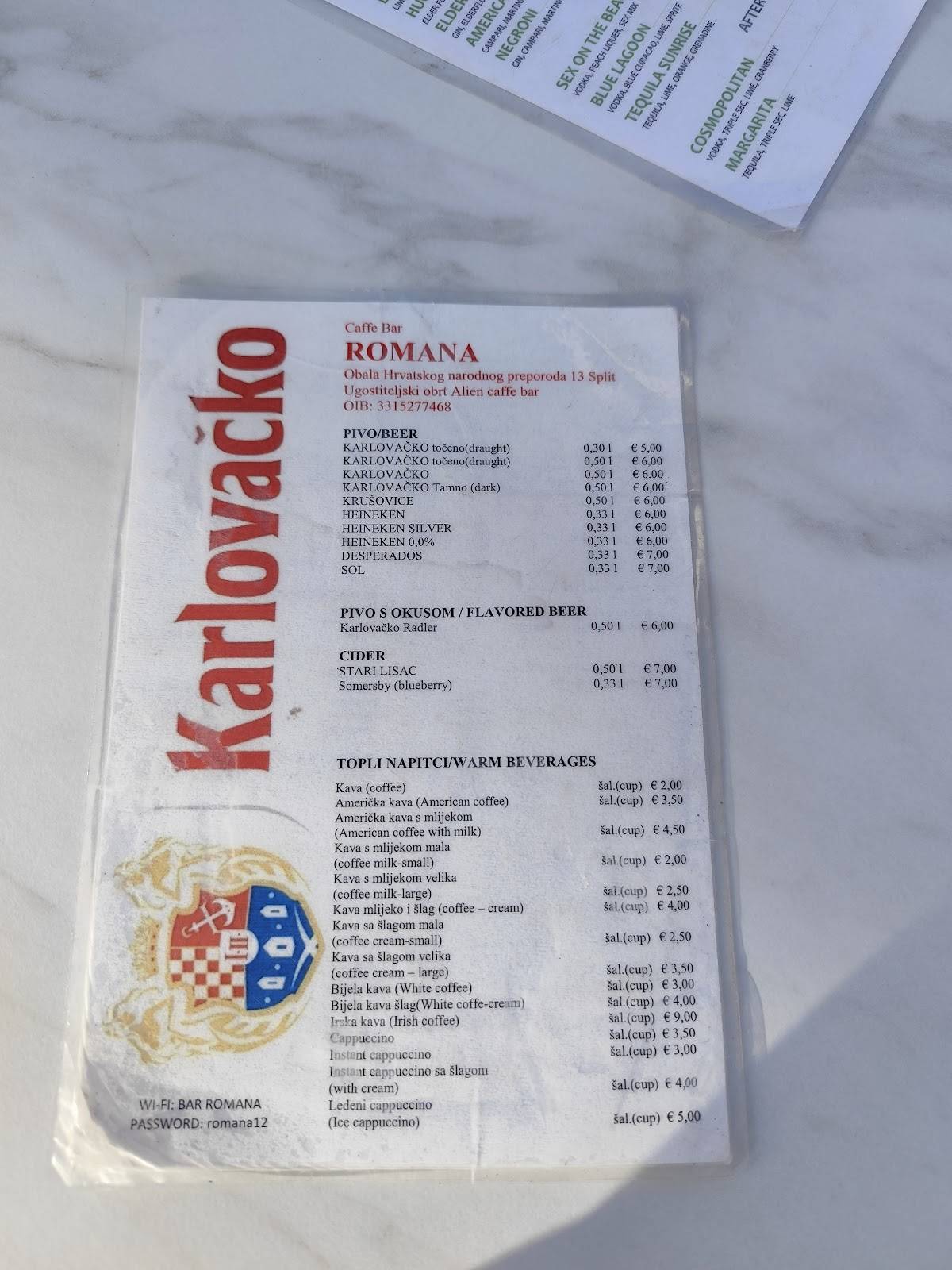 Menu di Caffe Romana 