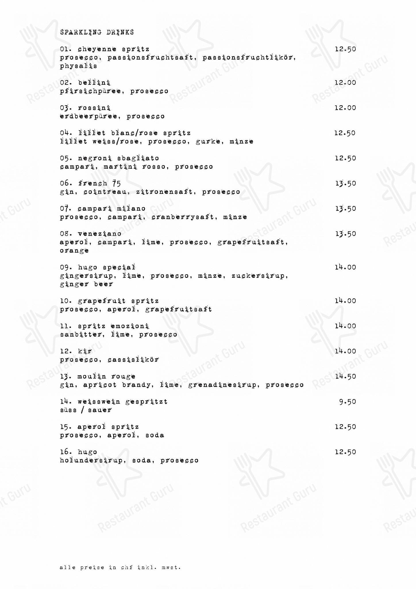 Menu pour Cheyenne - Dinner Menu