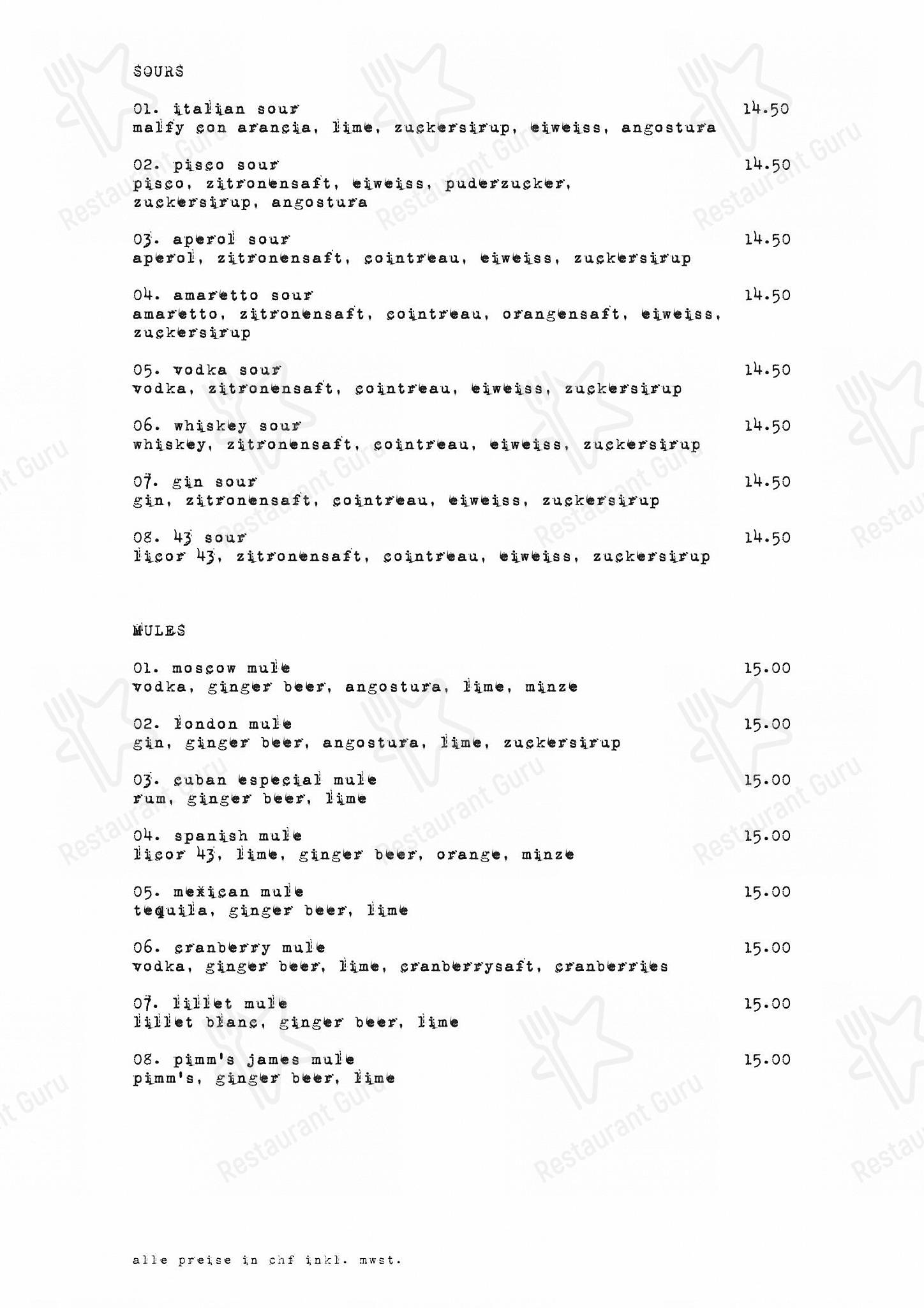 Dinner Menu pour Cheyenne dans Zürich