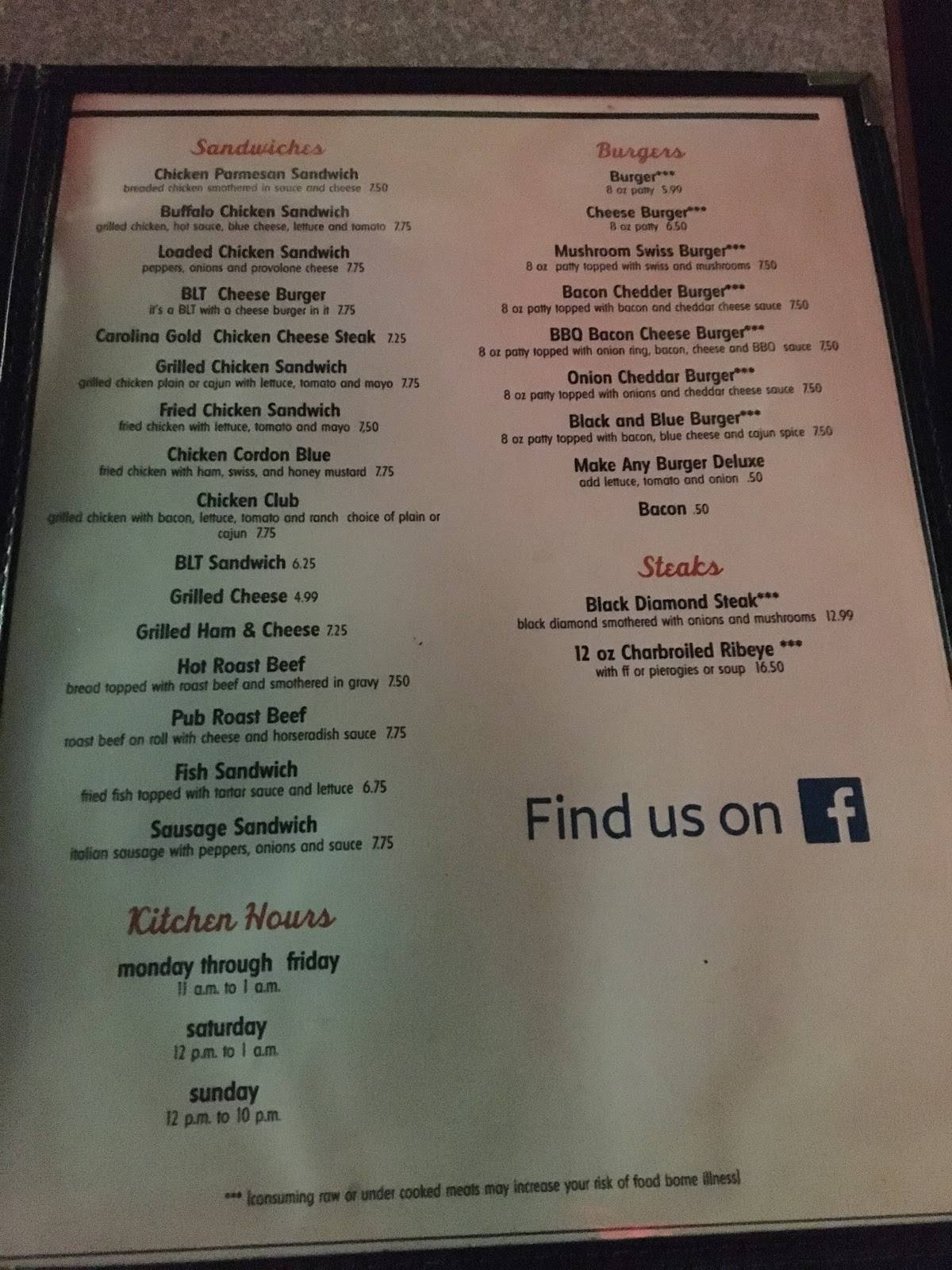 Menu at commix hotel pub bar allentown