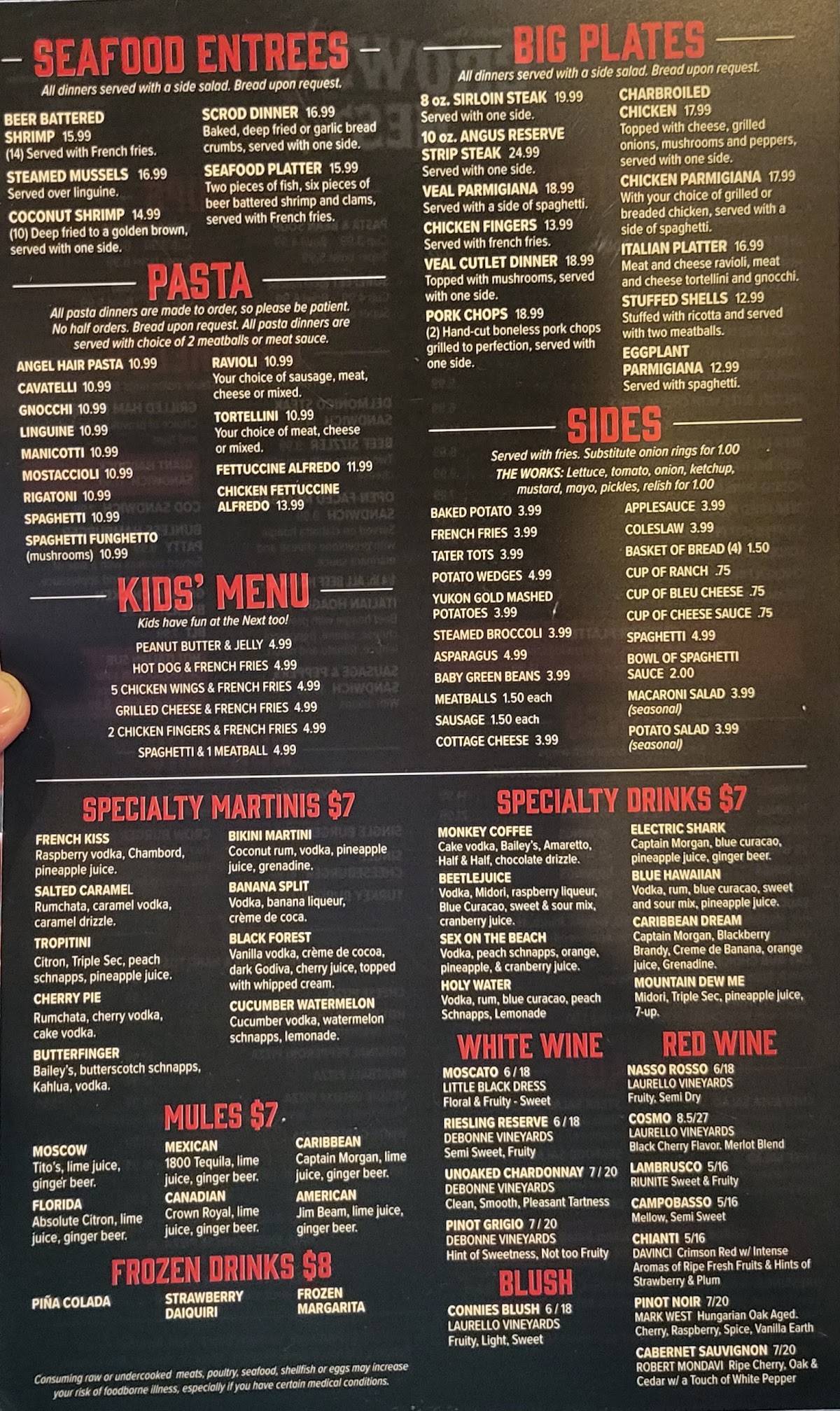 Menu at the crow s nest pub bar ashtabula