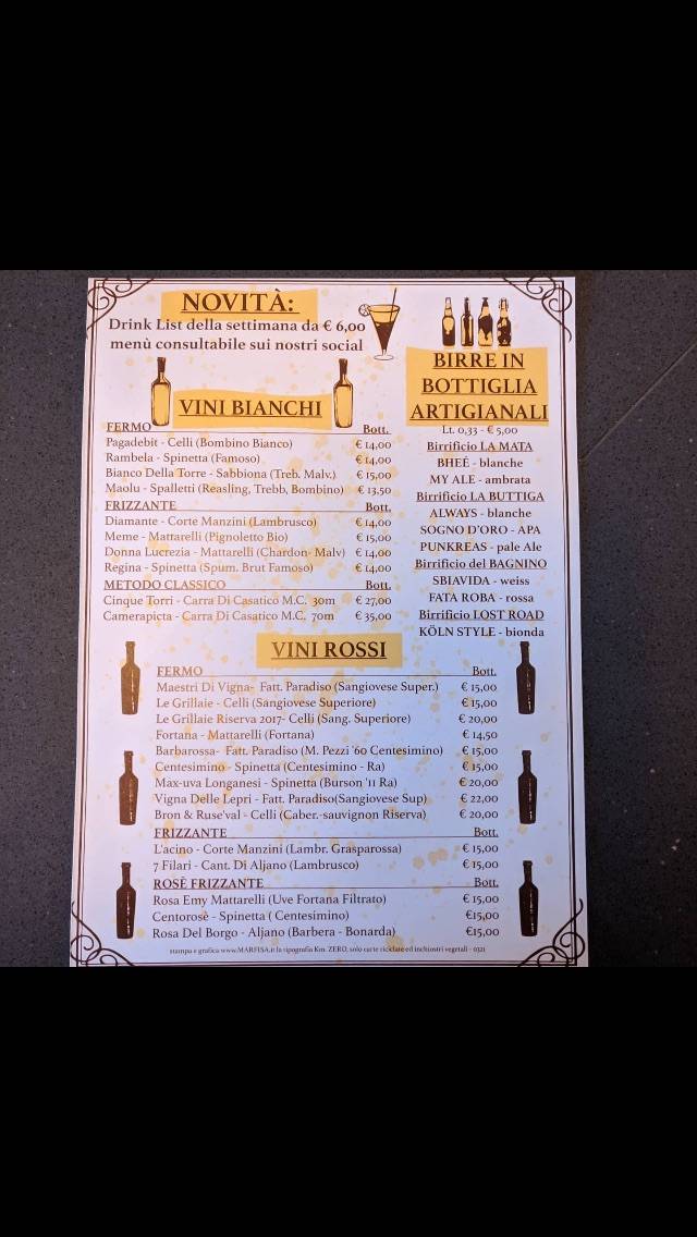 Menu di Degusteria Divina Ferrara 