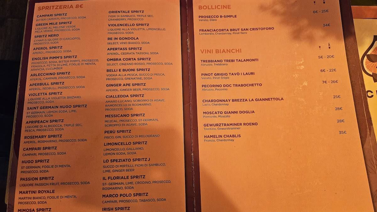 Menu di Fichetto cocktail bar 