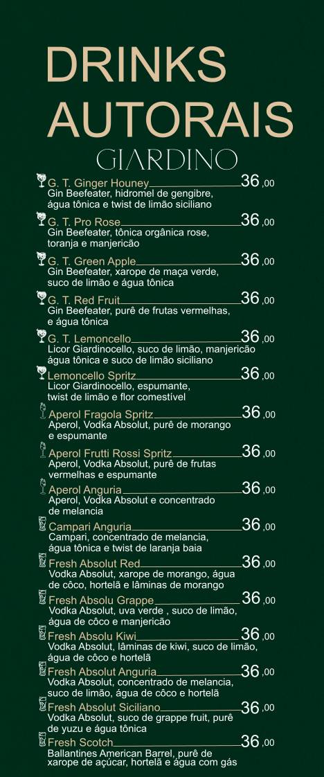 Giardino Bar e Choperia cardápio