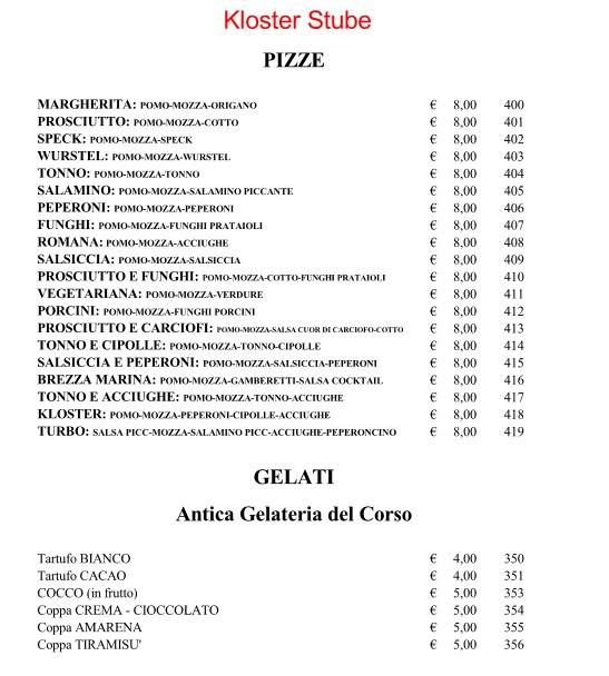 Menu di Kloster Stube 