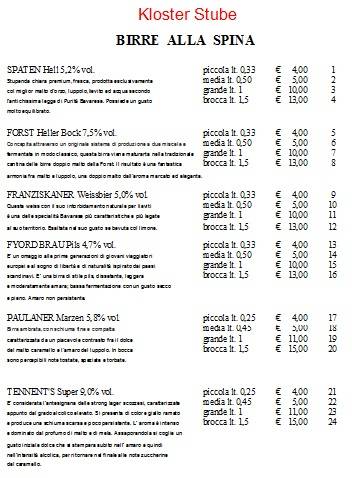 Menu di Kloster Stube 