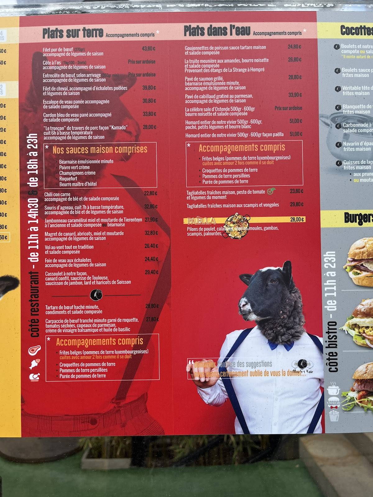 Menu de Le Mouton Noir