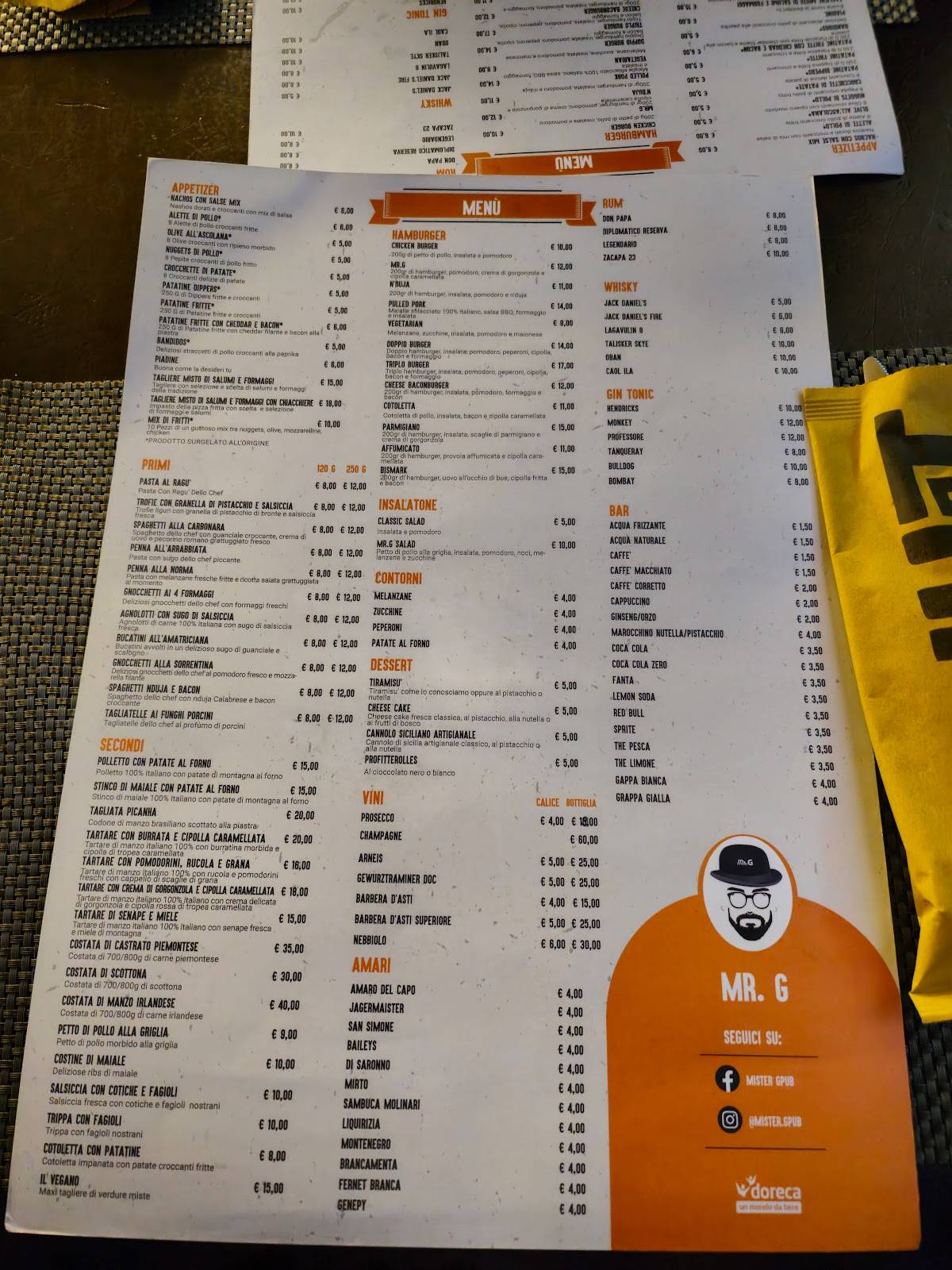 Menu di Mister Gipson Pub 