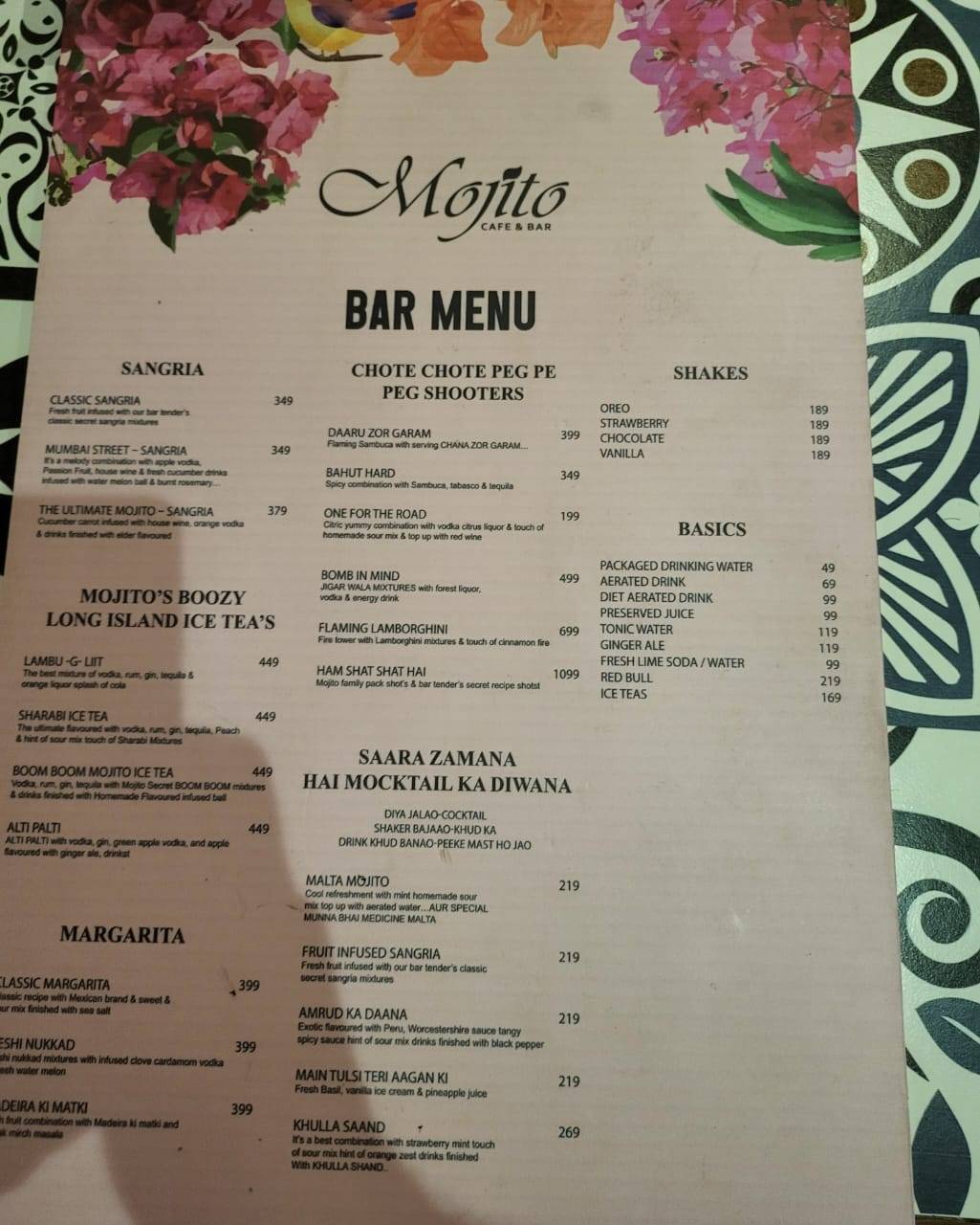 Mojito Cafe and Bar menu