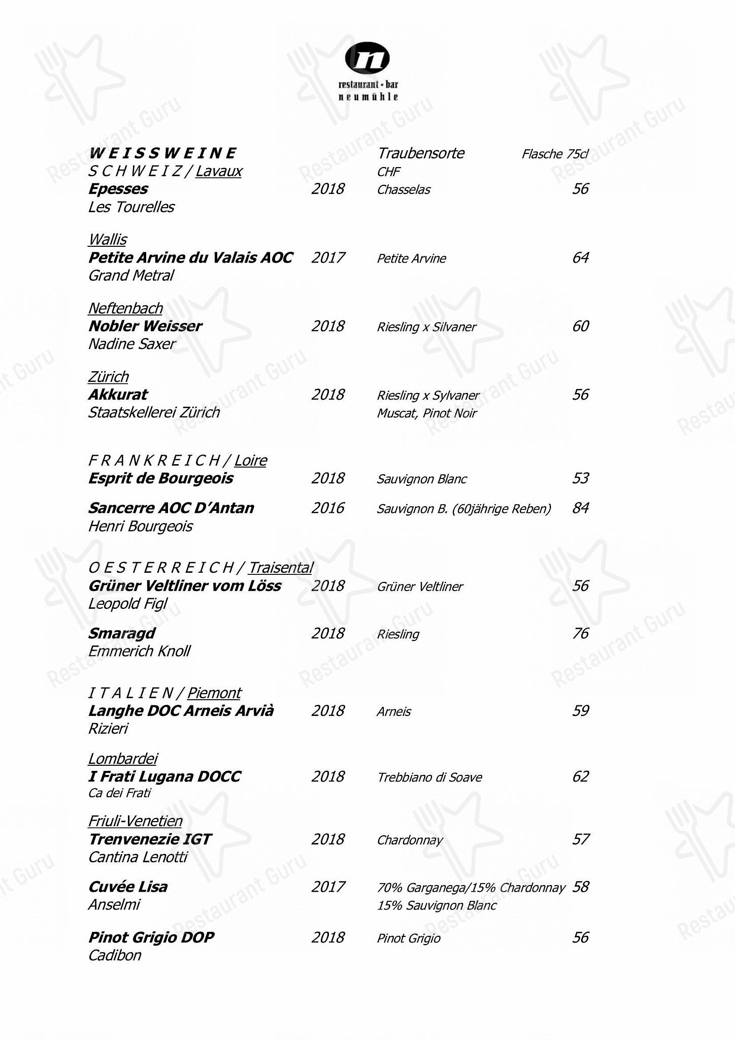 Neumühle in Baar - Carte menu