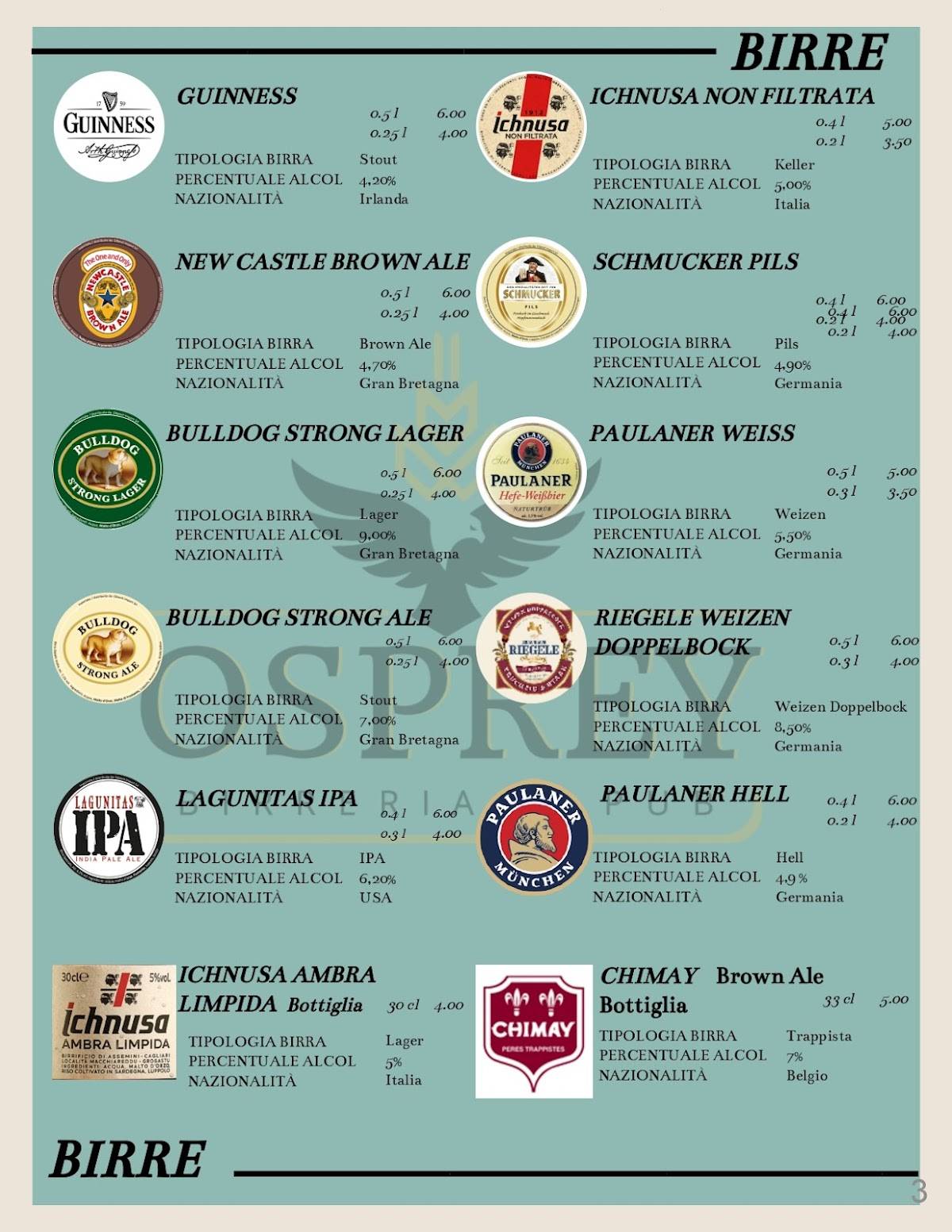 Menu di Osprey Bar Bistrot 