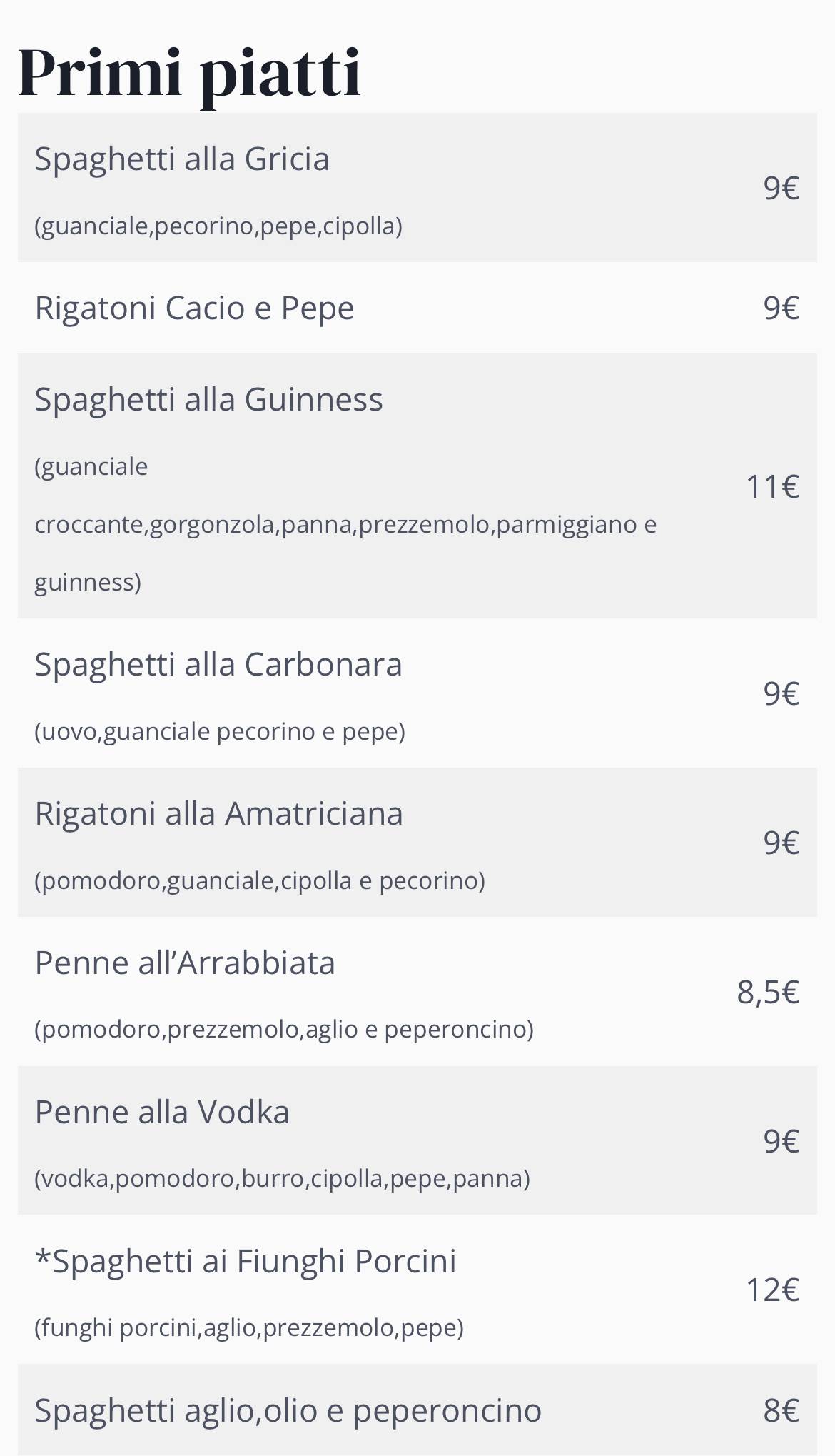 Menu di Pub Four X 