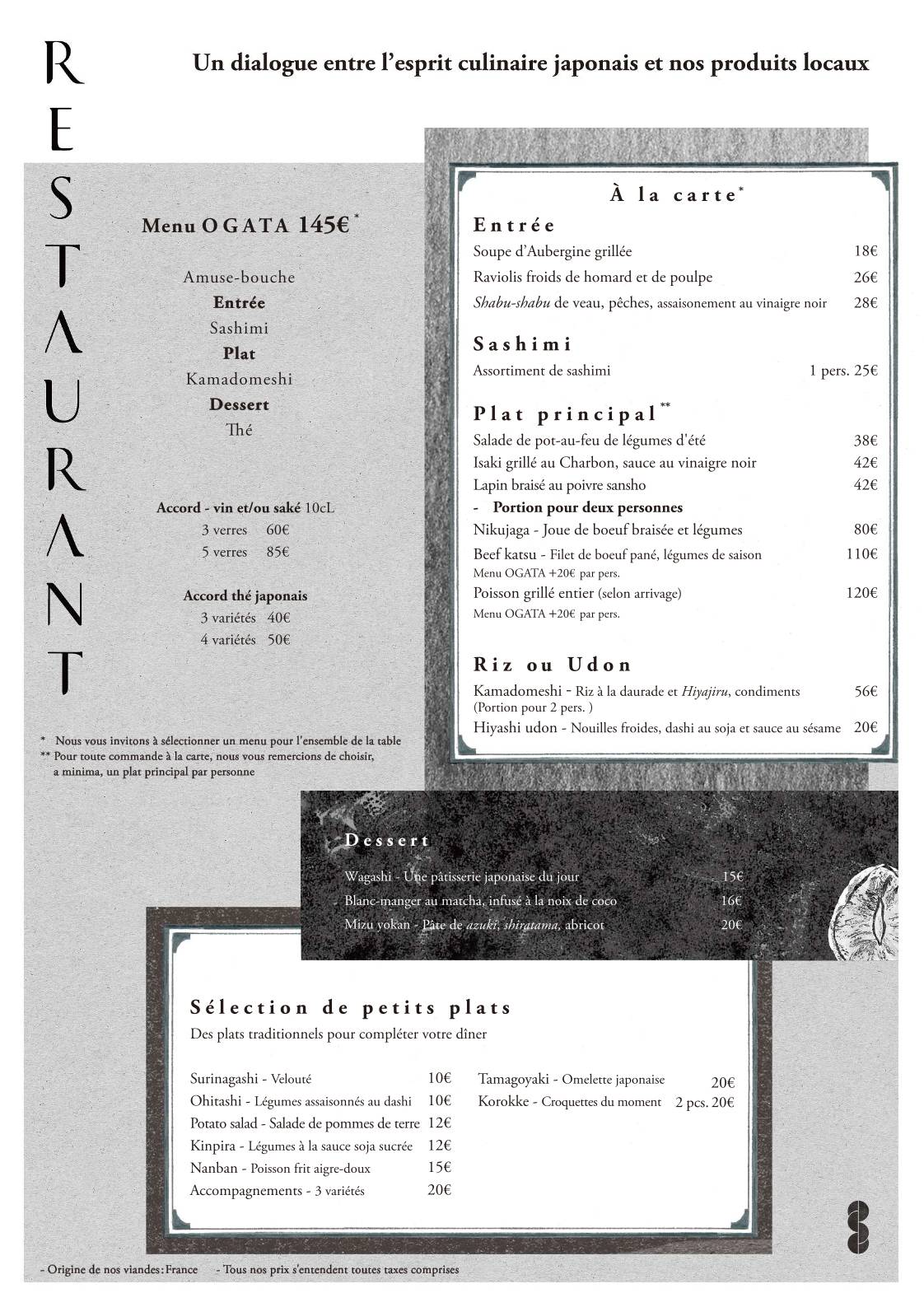 Menu de OGATA Paris