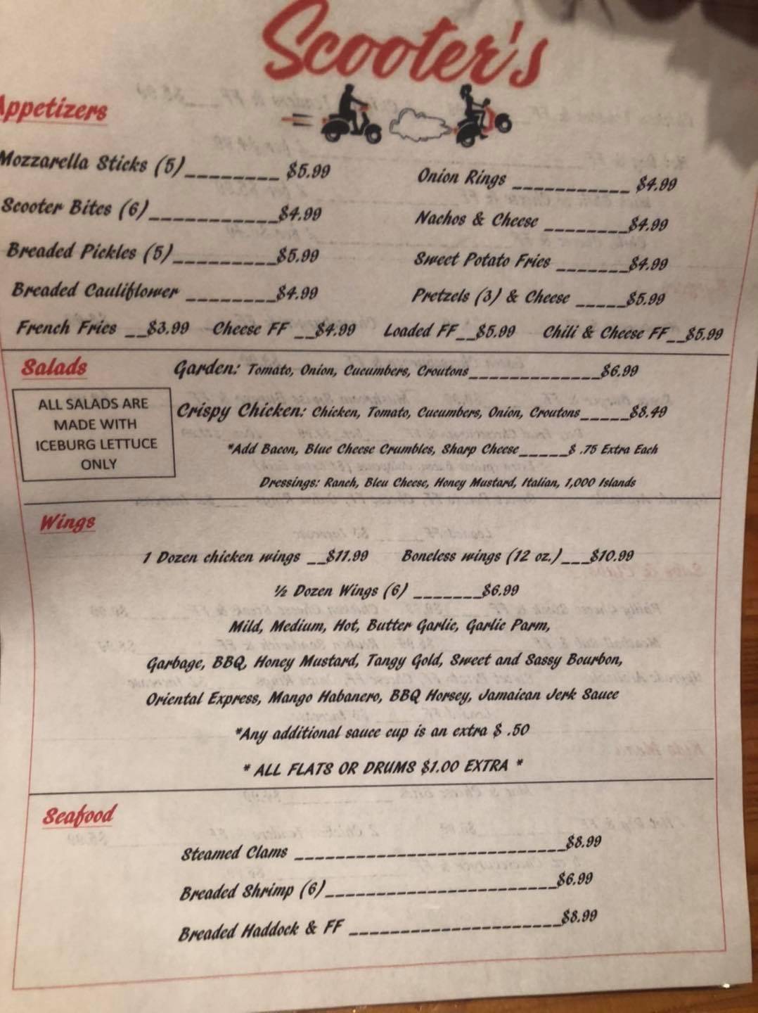 Menu at Scooter's Pub, Whitney Point