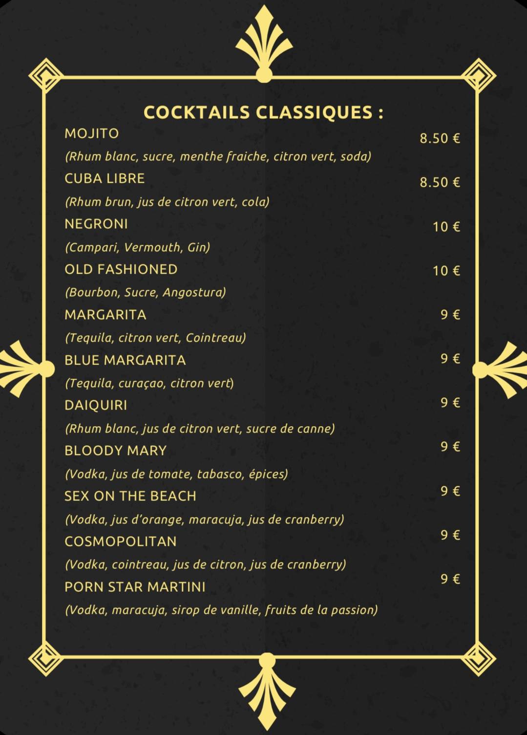 Menu de Shelby's Bar