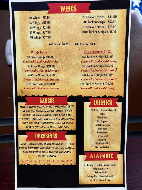 Menu at Smokey Rooster bar and grill, Corpus Christi