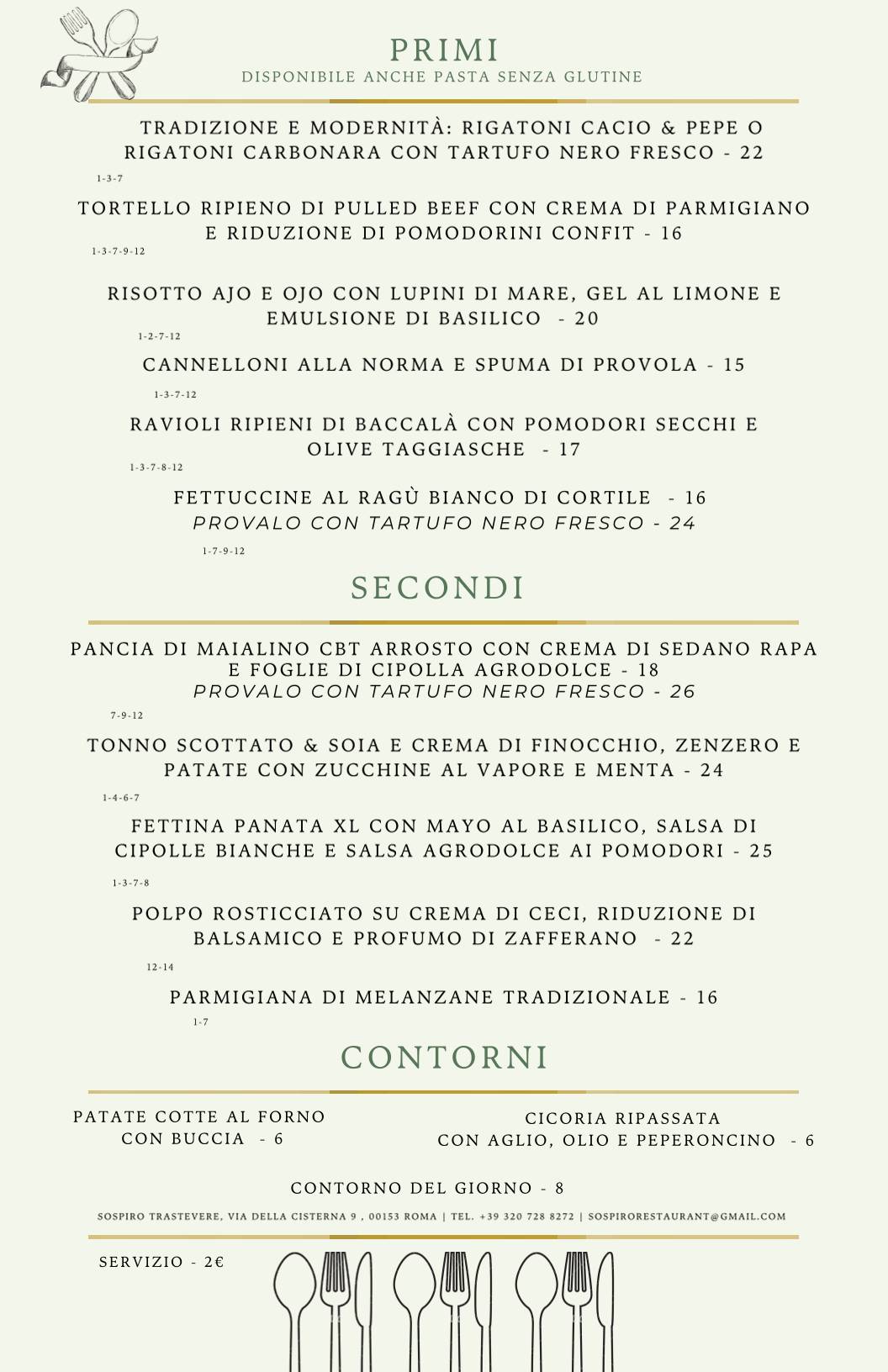 Menu di Sospiro Trastevere - Ristorante & Terrace Bar 