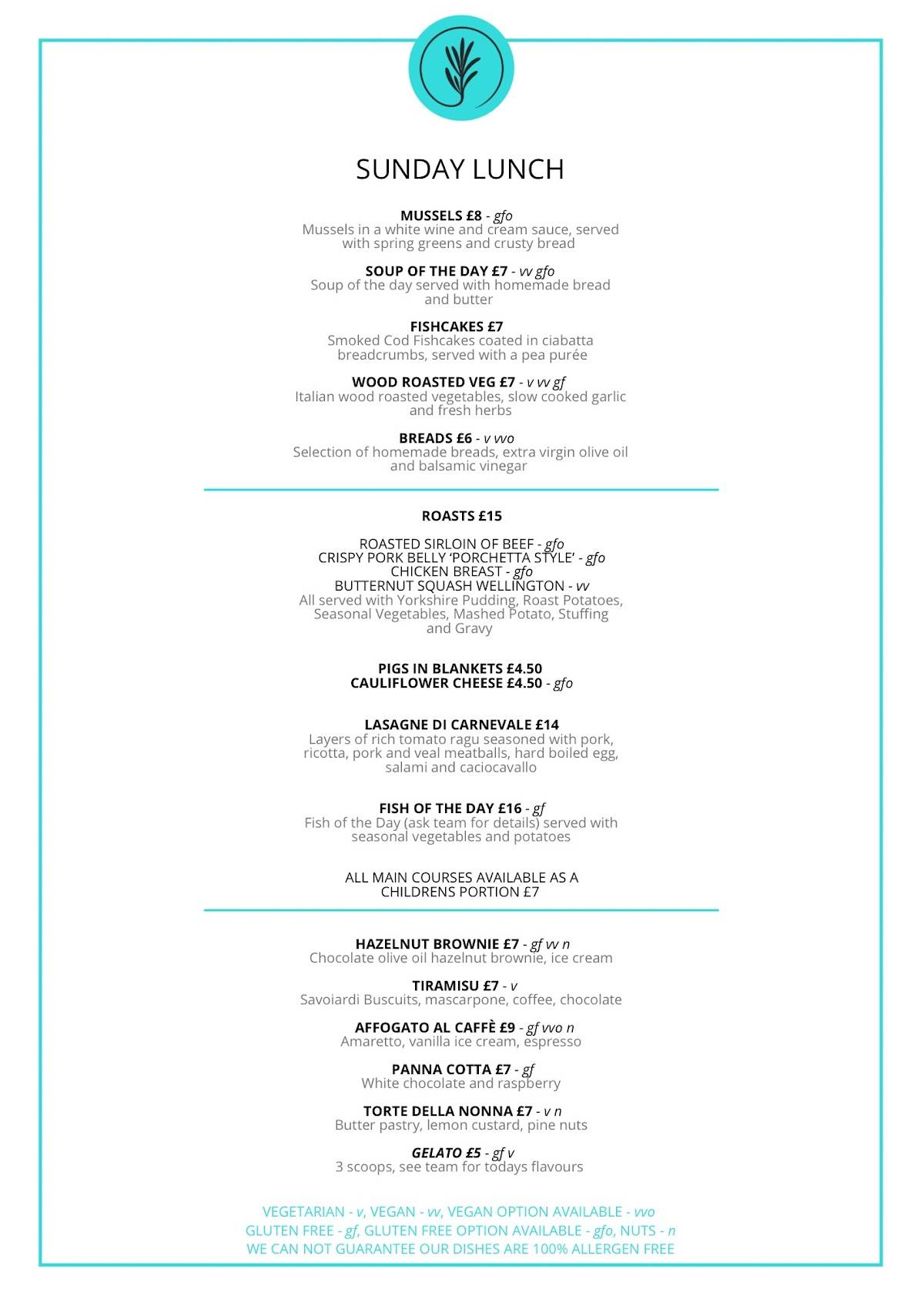 Menu at The Carpenters Arms Italian Kitchen restaurant, New Ollerton