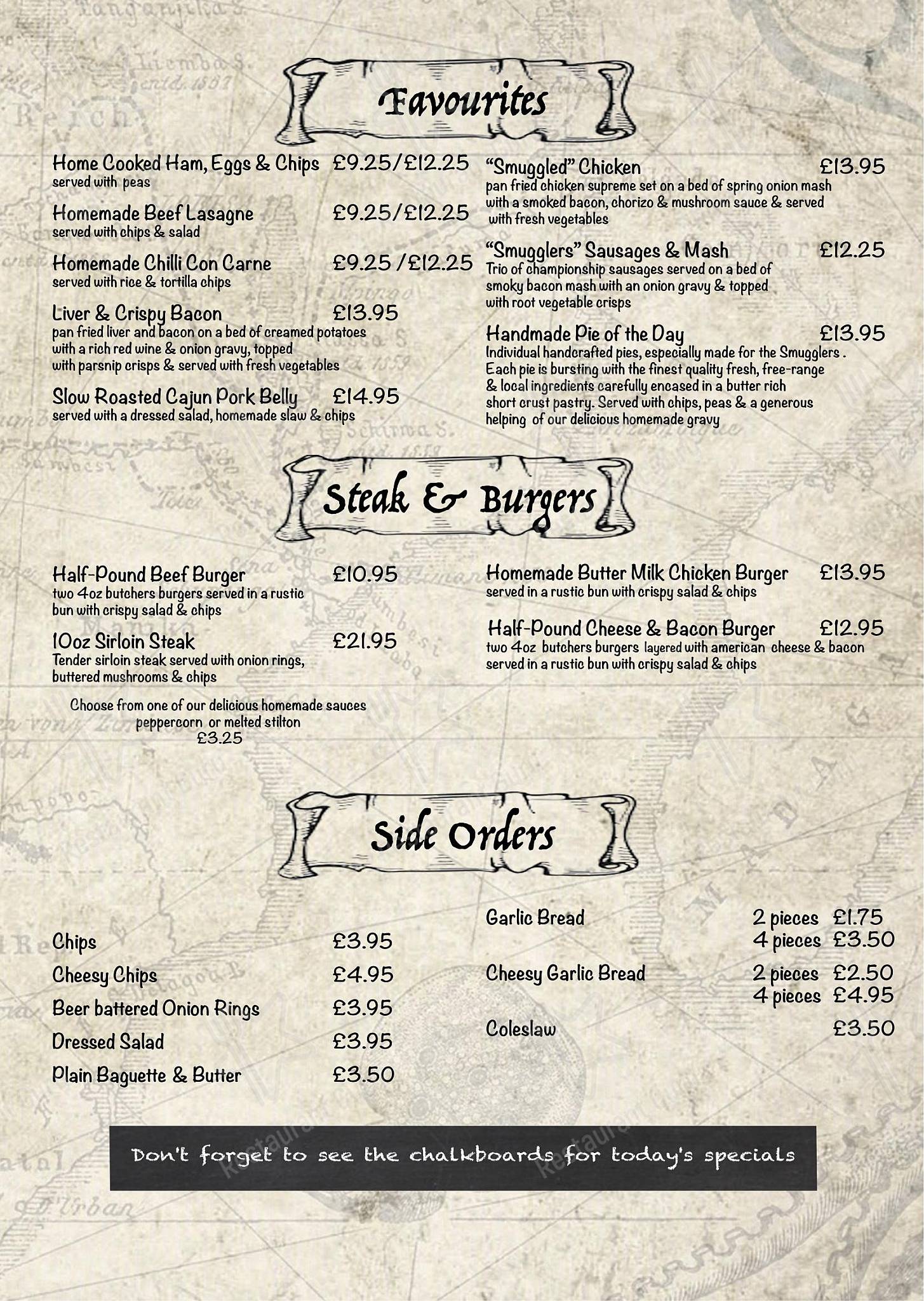 Carta del pub y bar The Smugglers Inn, Lymington