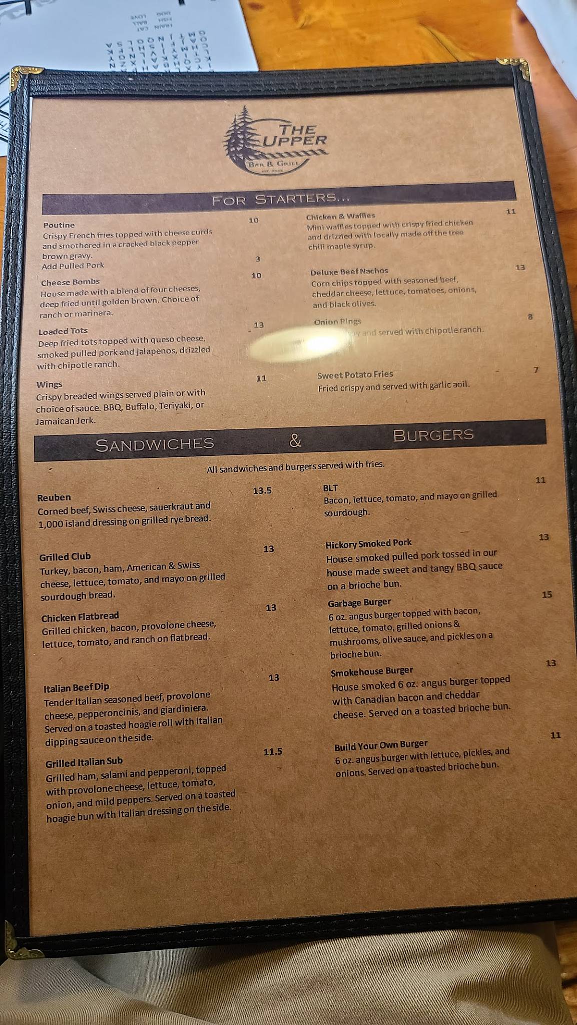 Menu at The Upper Bar & Grill, Fife Lake