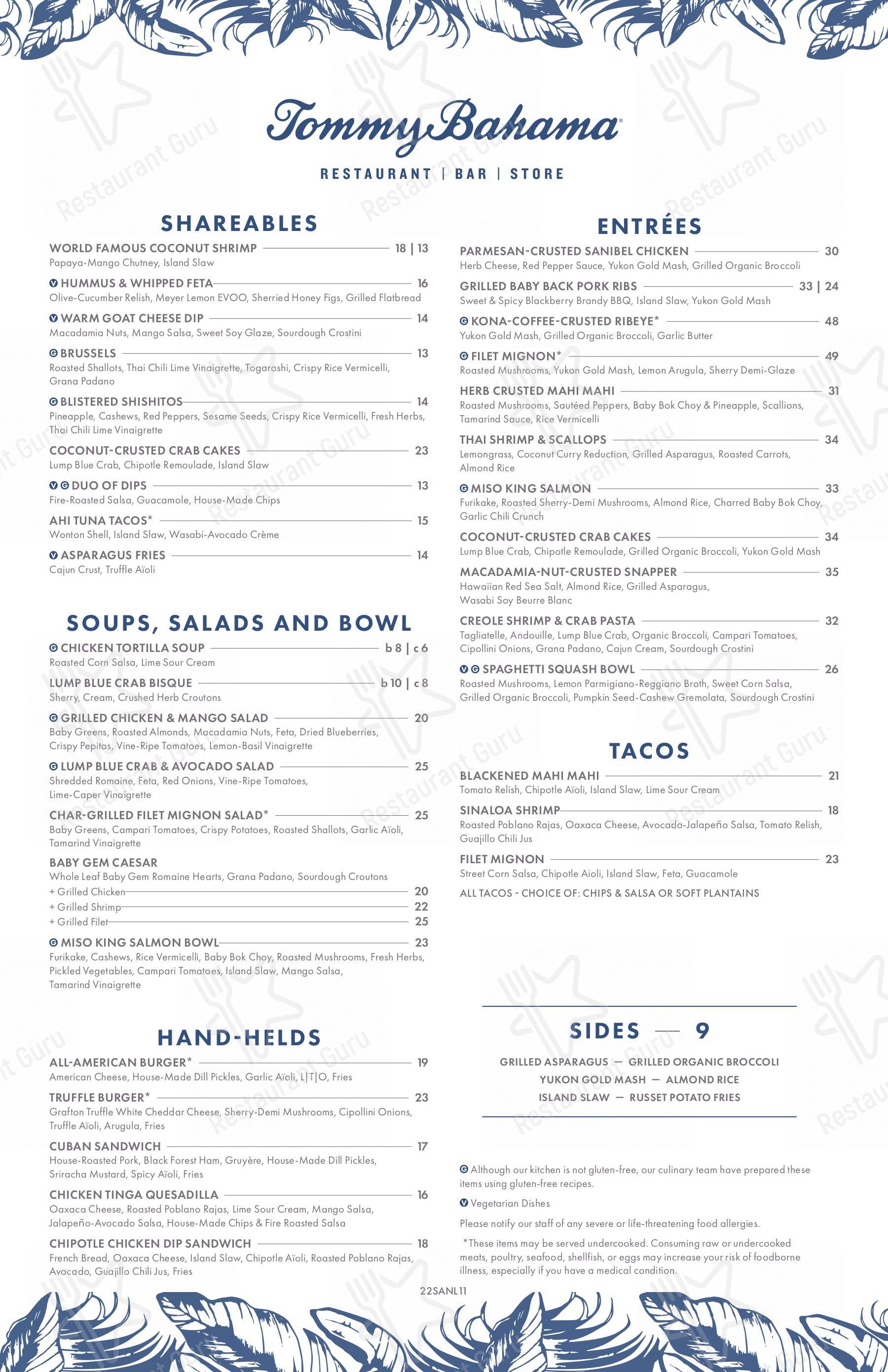 tommy bahama menu