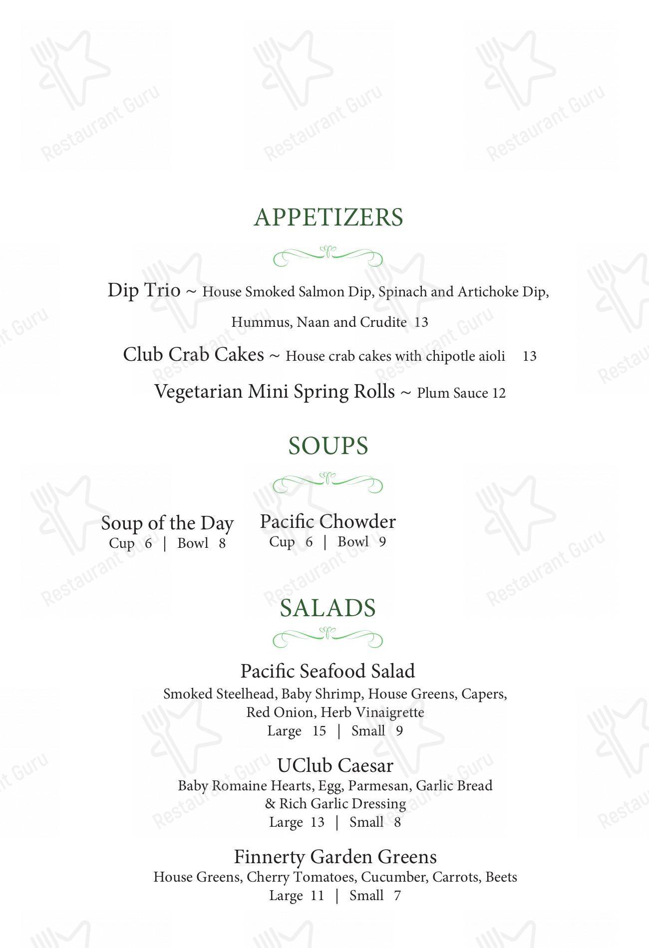 Table Menu pour University Club of Victoria dans Victoria