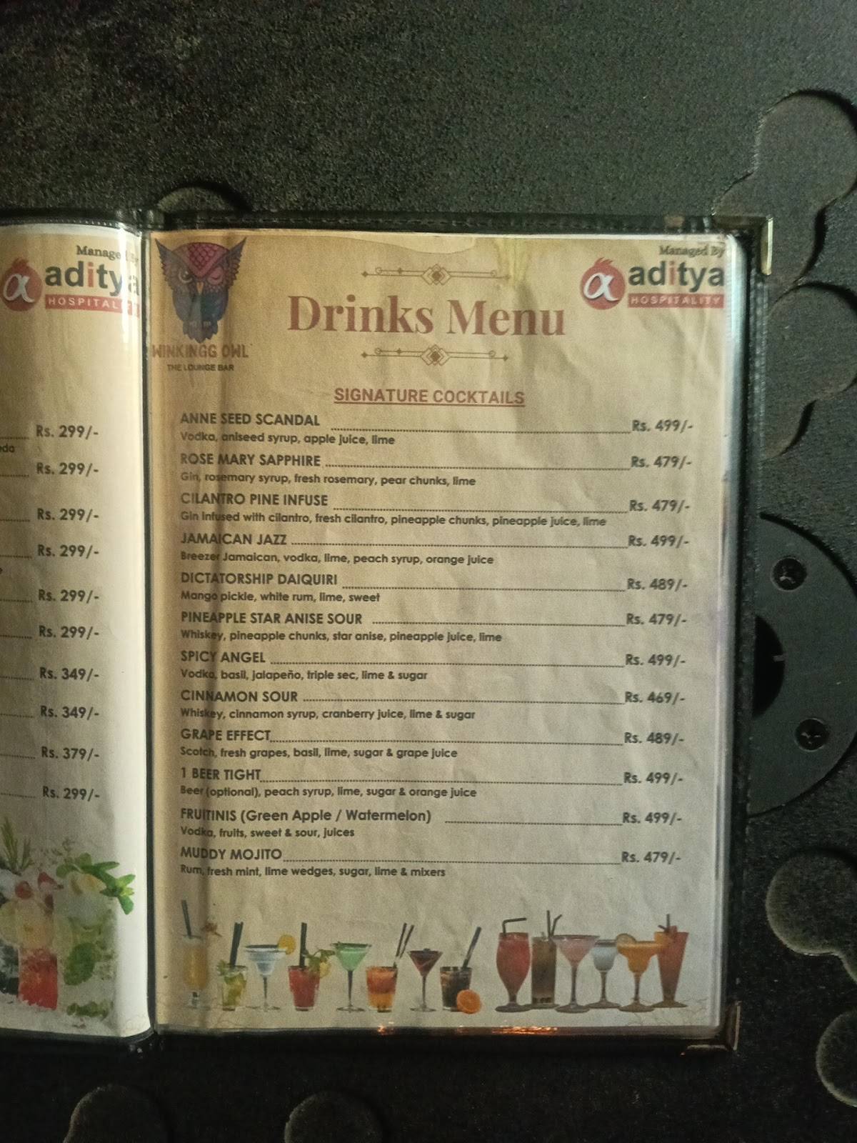 Winkingg Owl- The Lounge Bar menu