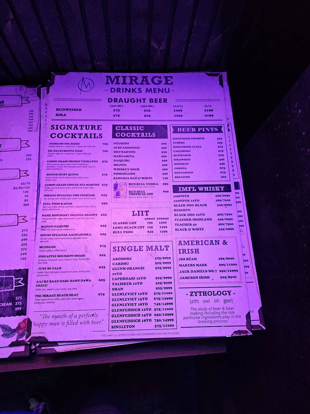 Zorro - The Luxury Night Club menu