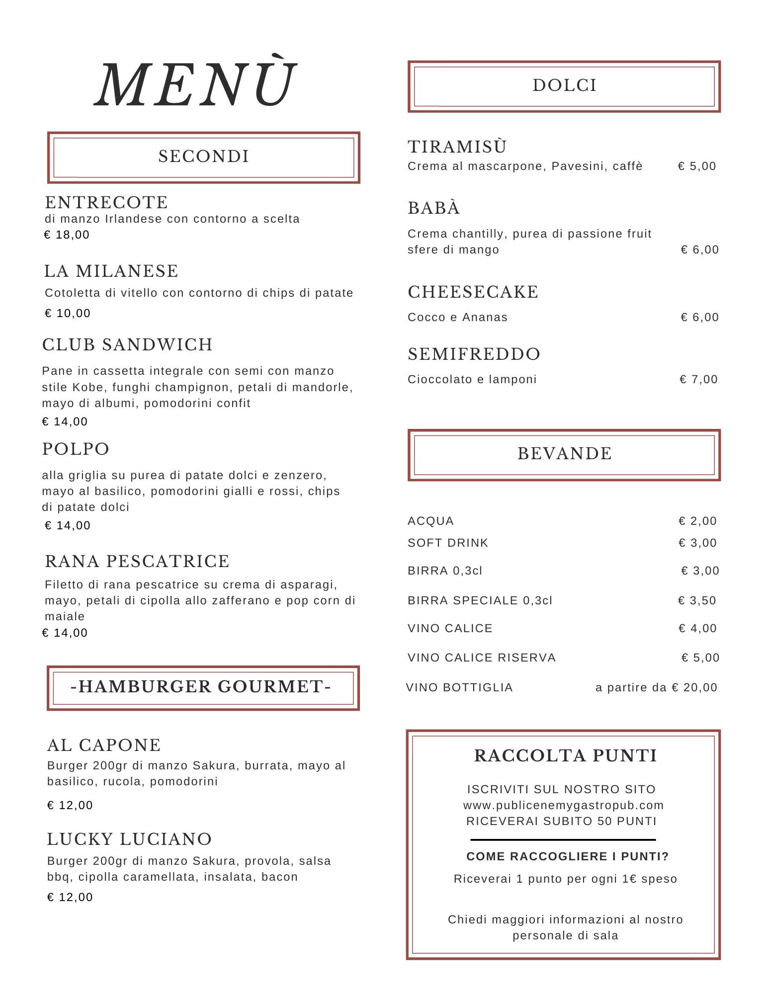 Menu di Public Enemy - Gastro Pub 