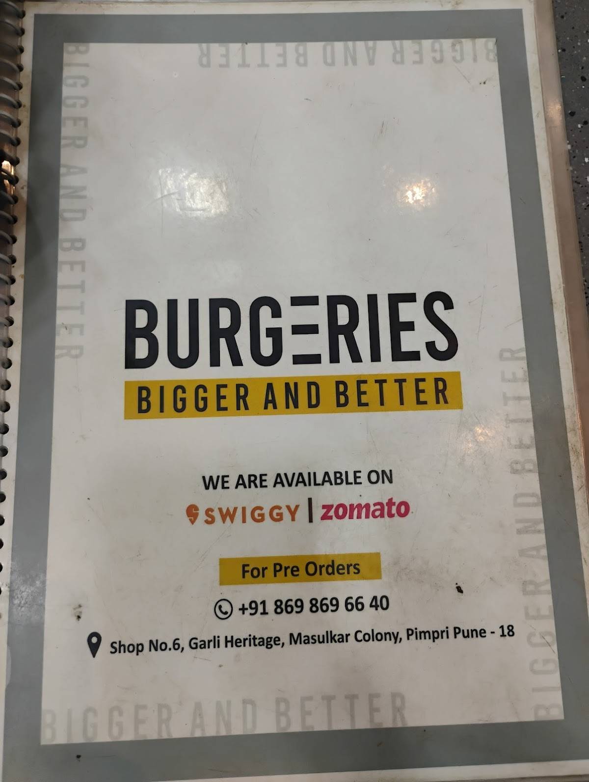 Burgeries menu