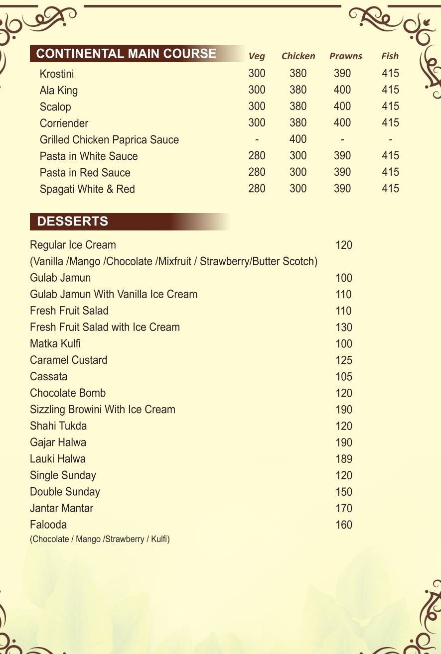 GREENFIELD FAMILY RESTOBAR menu