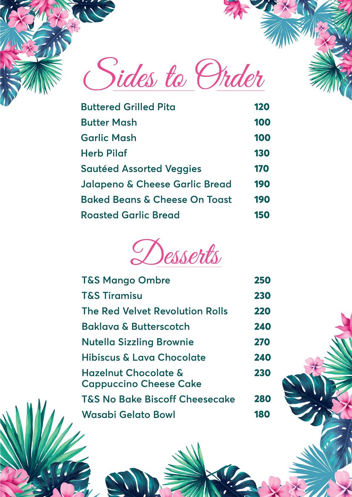 Tales & Spirits Bistro menu