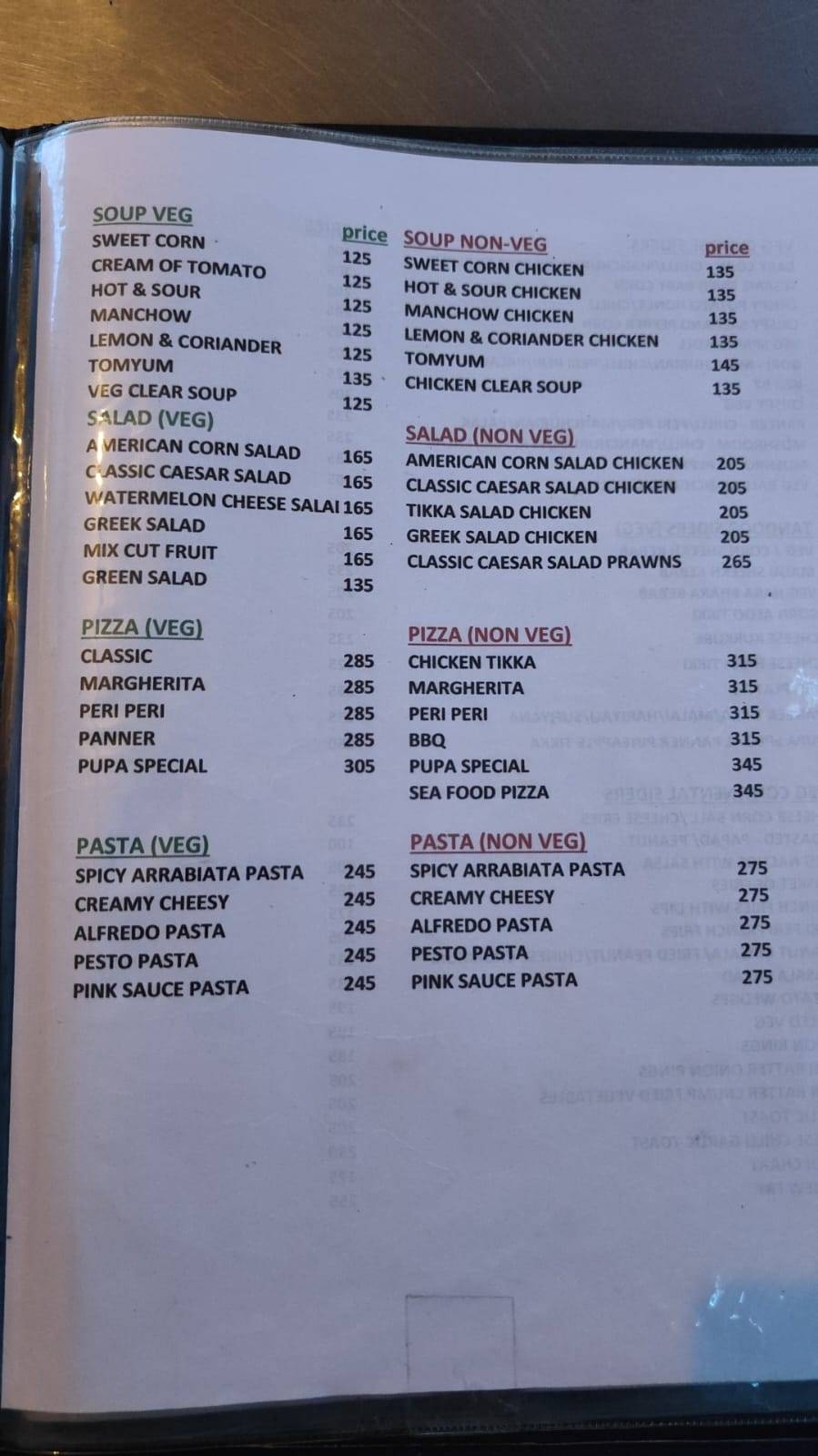 Pupa Pub Bar & Kitchen menu