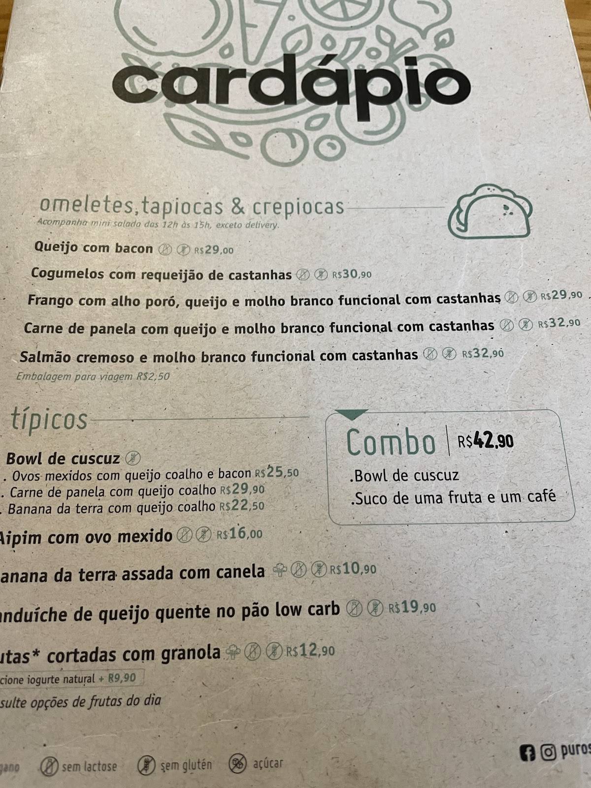 Puro Saudável Graça cardápio