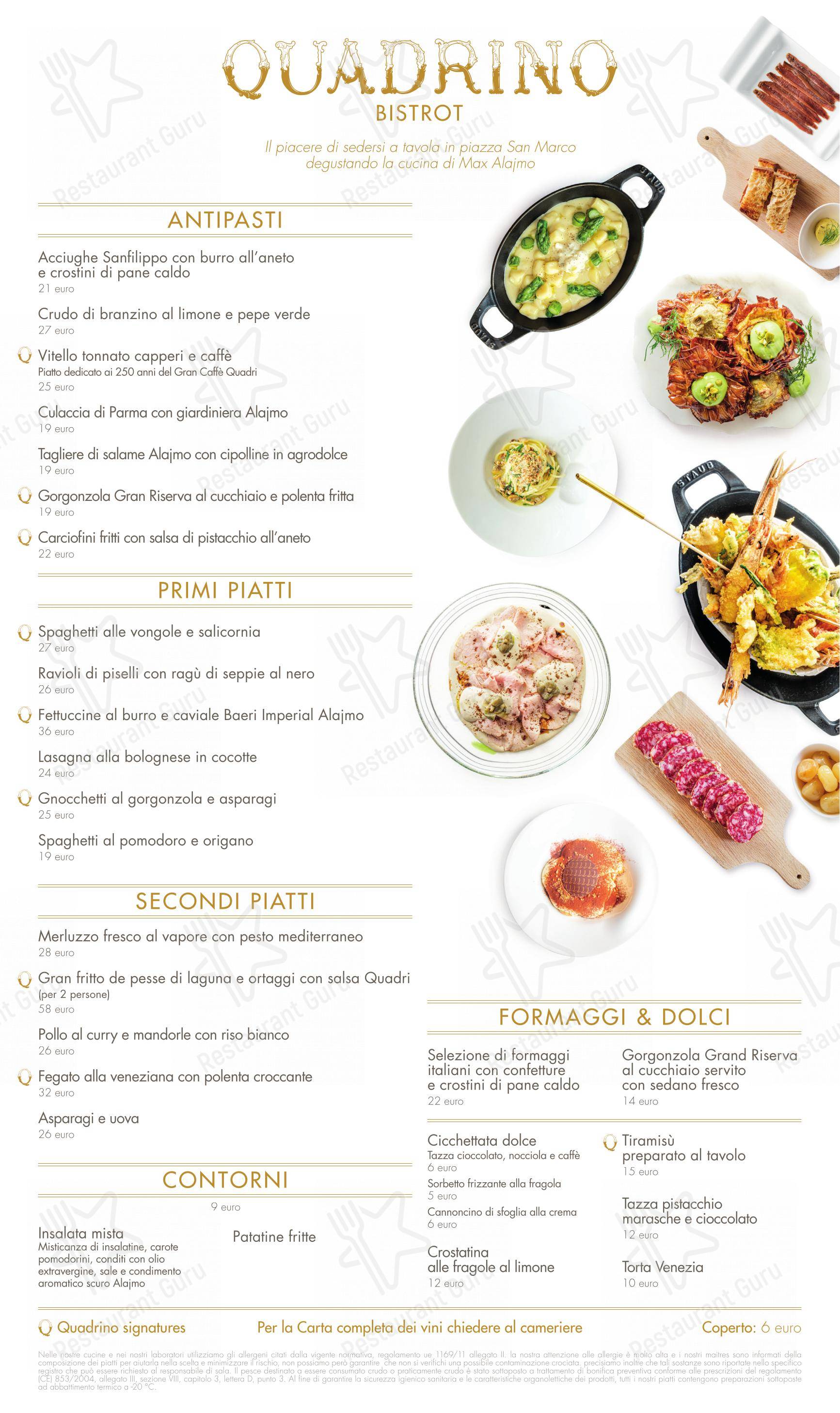 Menu di Quadrino bistro - Основное меню