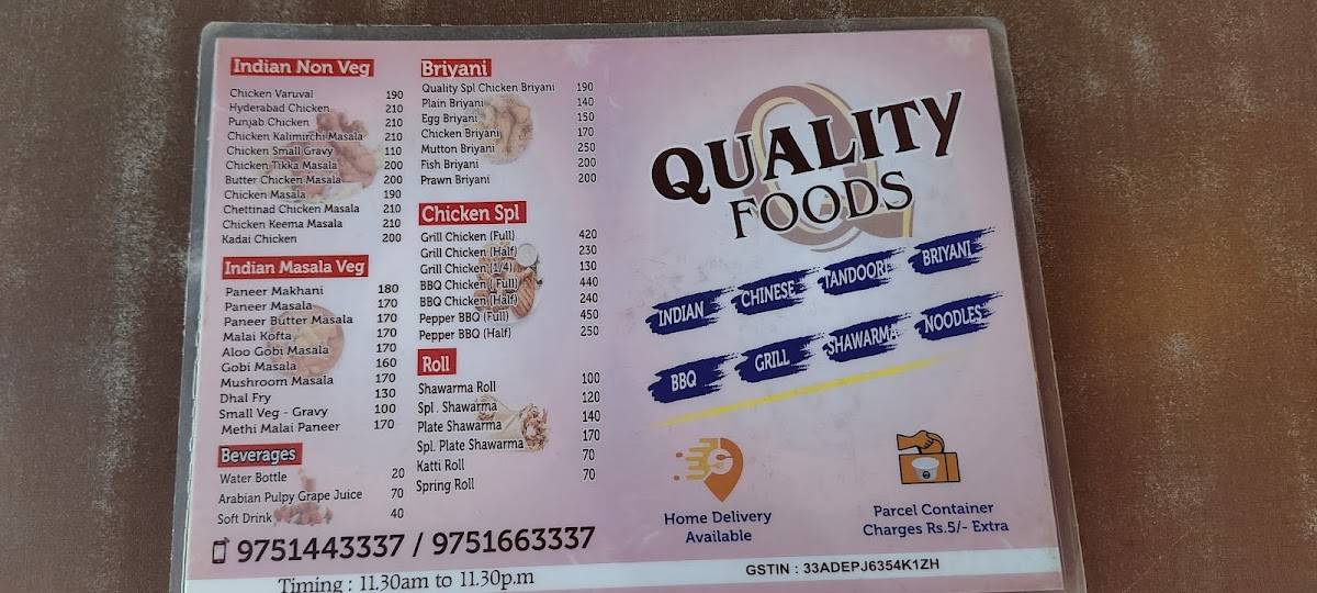 Quality Food menu