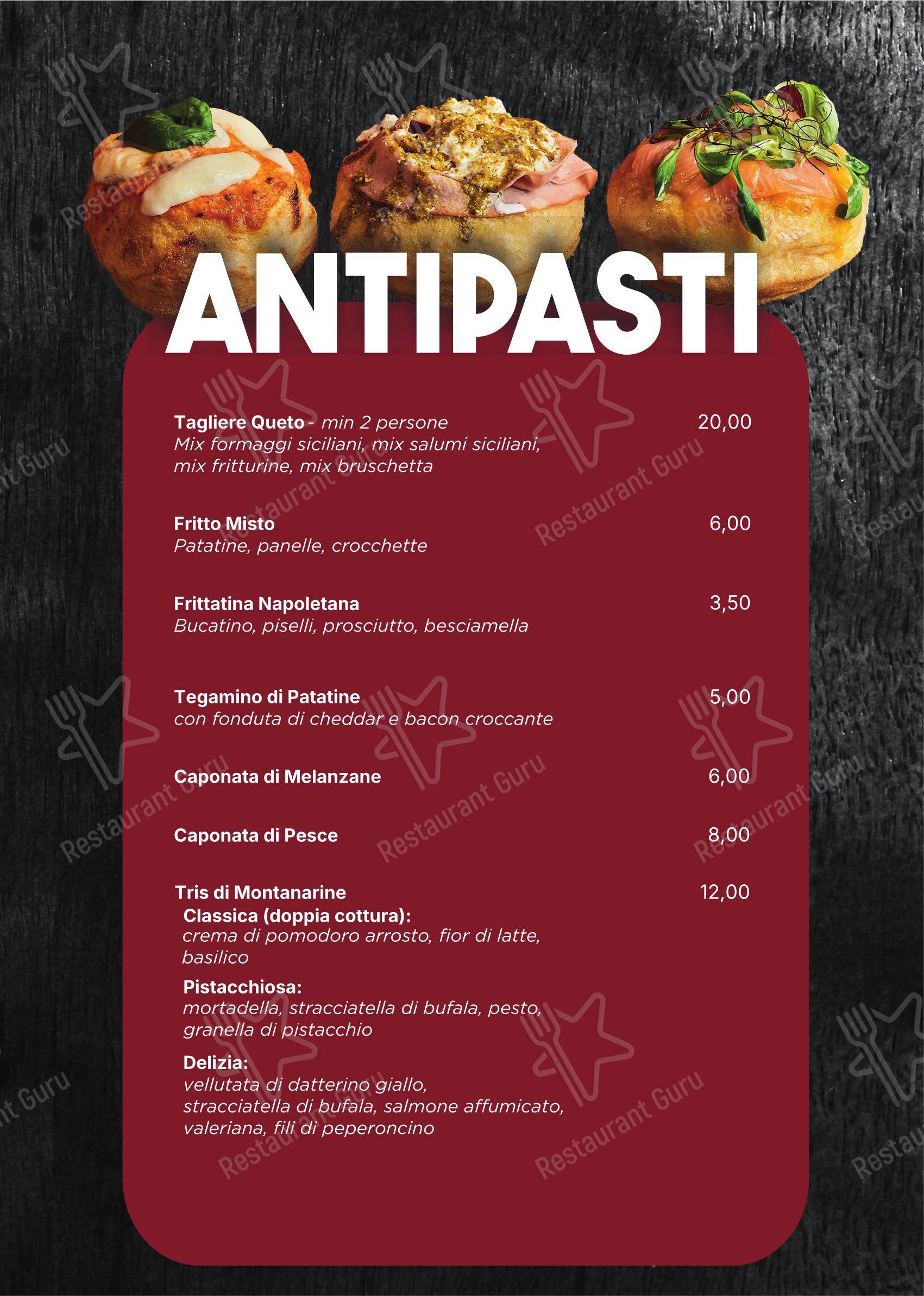 Menu di Pizzeria Queto in Città - Menu bar